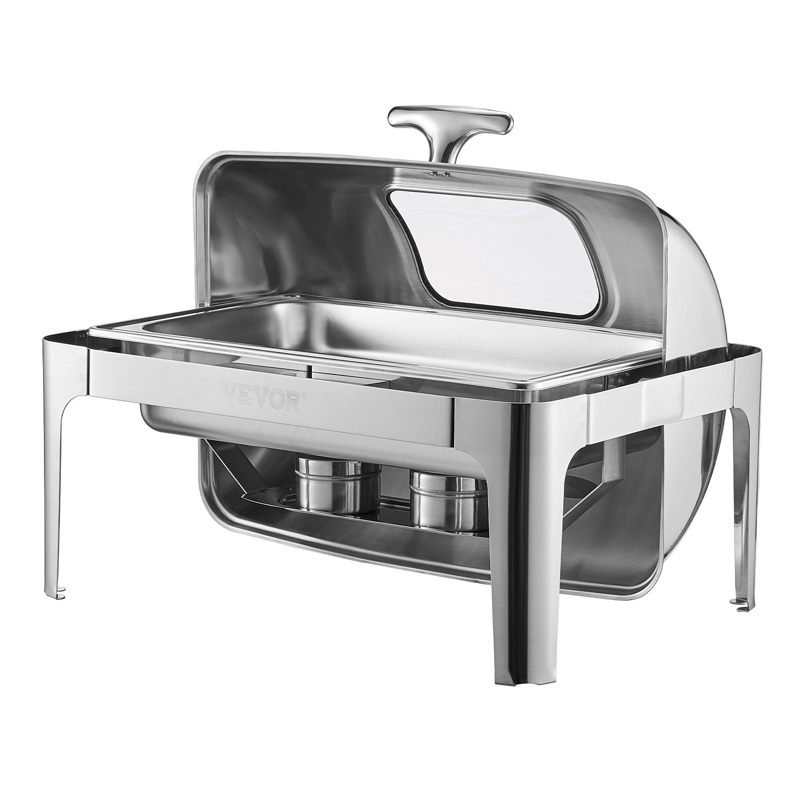 VEVOR 9Qt 1 Pack Rectangle Roll Top Chafing Dish Set with 2 Half Size Pans 