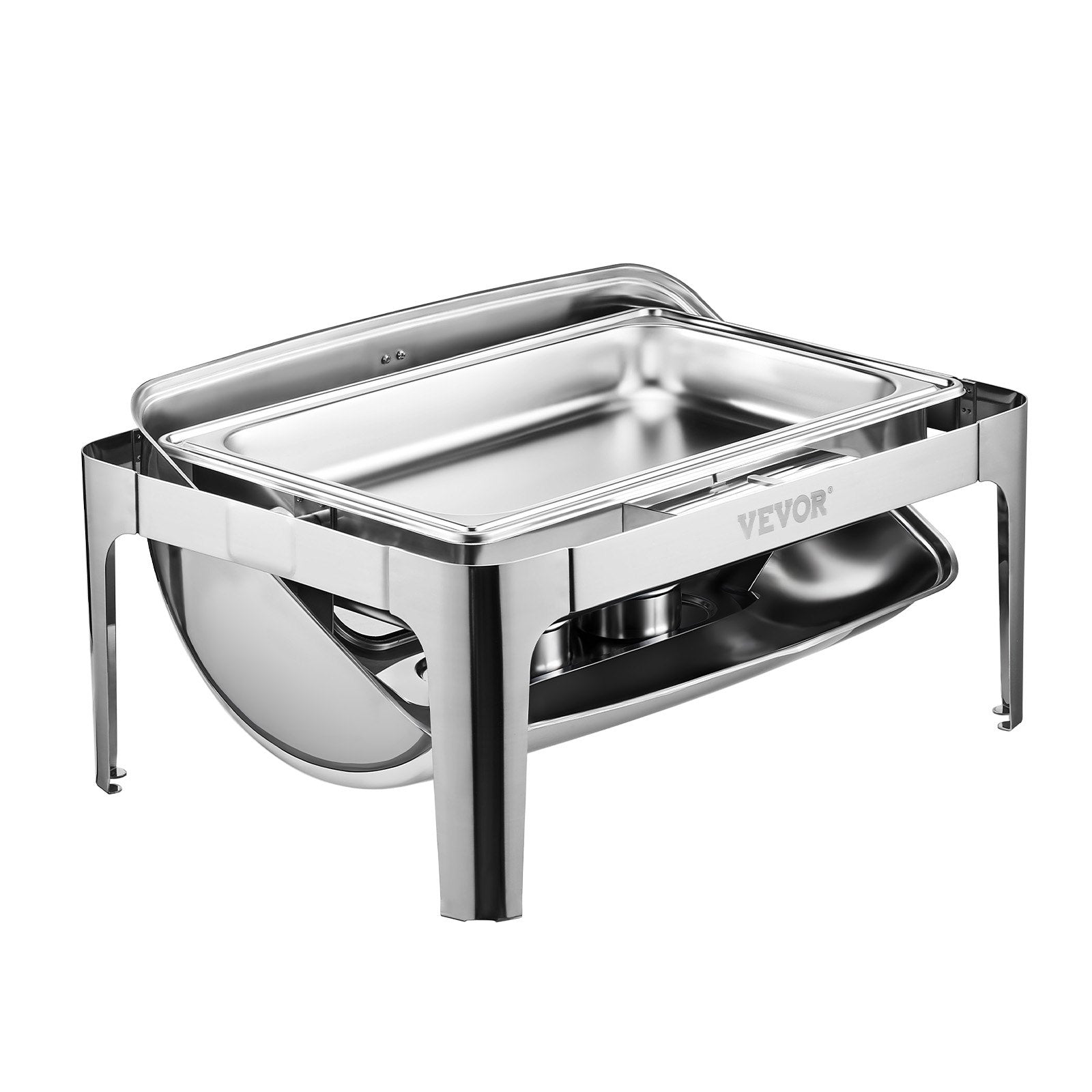 VEVOR 9Qt 1 Pack Rectangle Roll Top Chafing Dish Set with 2 Half Size Pans 
