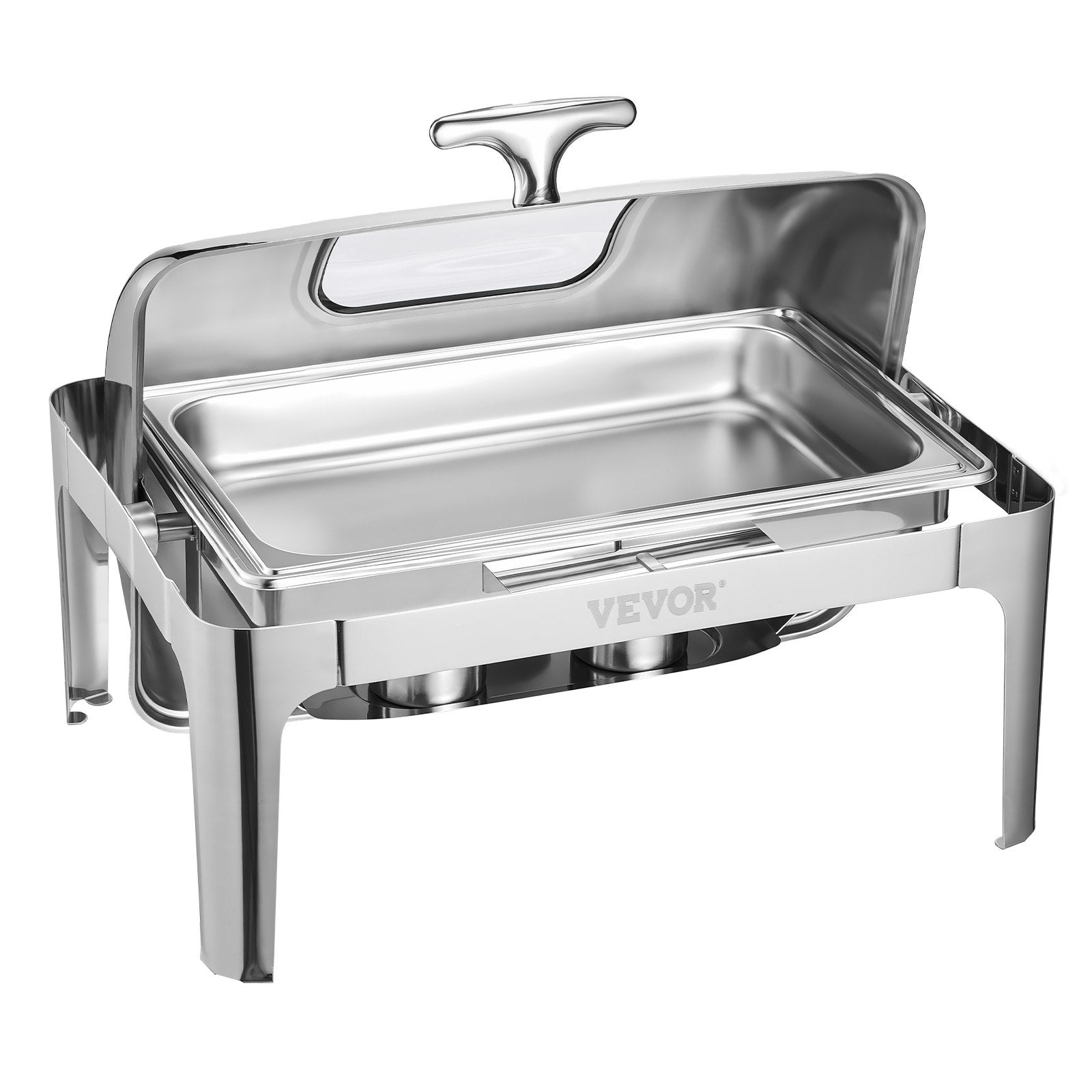 VEVOR 9Qt 1 Pack Rectangle Roll Top Chafing Dish Set with 2 Half Size Pans 