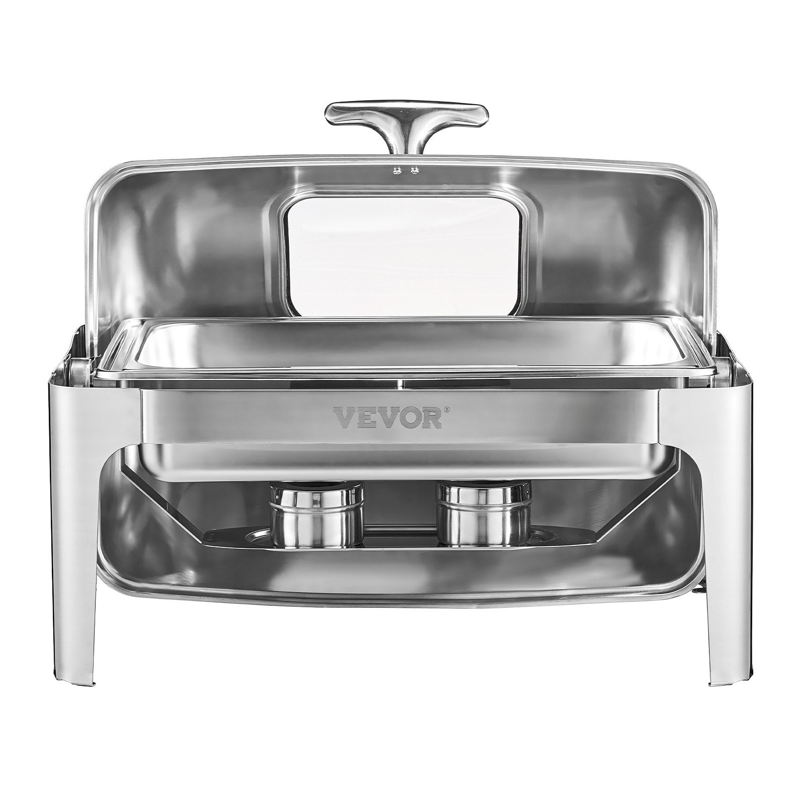 VEVOR 9Qt 1 Pack Rectangle Roll Top Chafing Dish Set with 2 Half Size Pans 