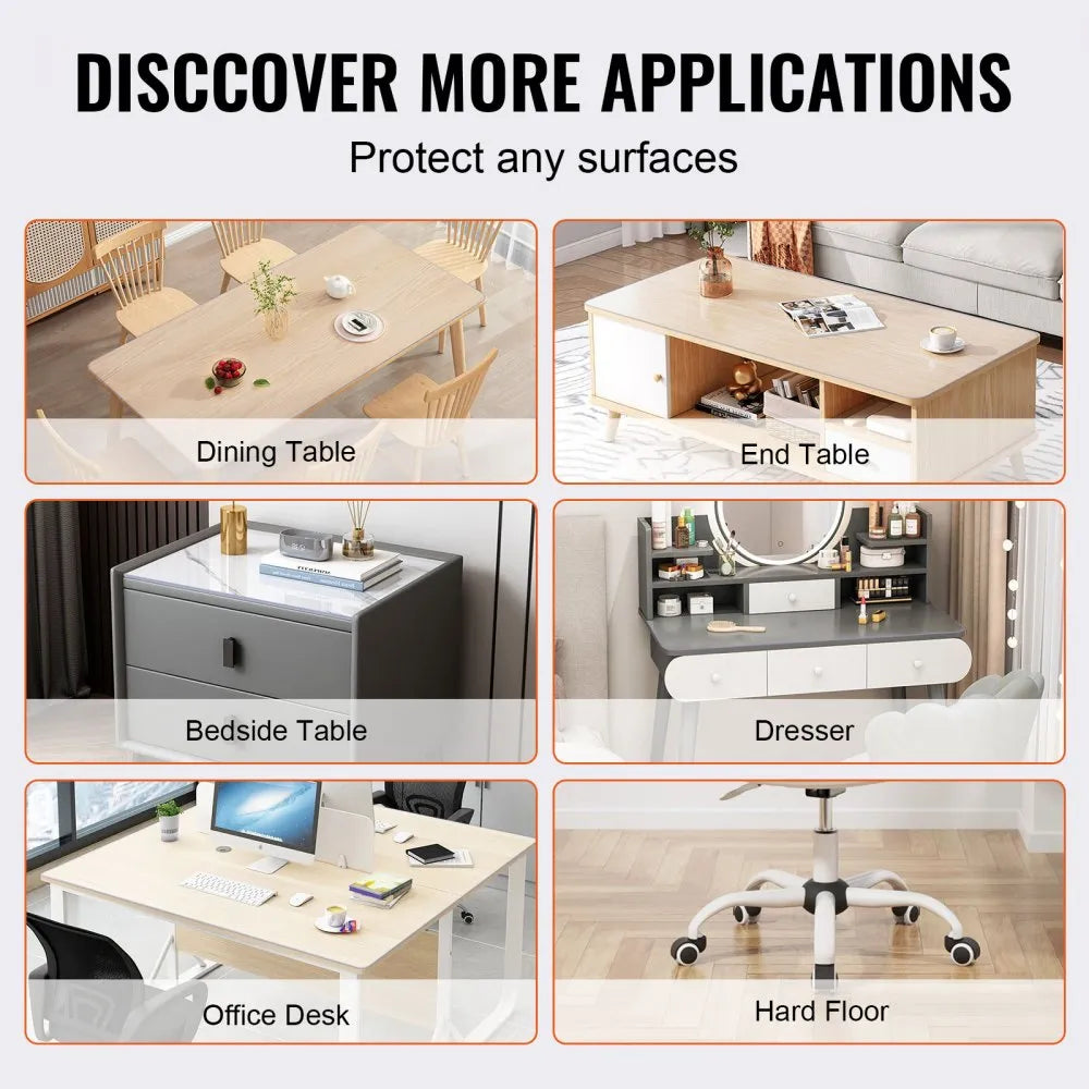 VEVOR Clear Table Cover Protector, 36" x 72" Table Cover, 1.5 mm Thick PVC Plastic Tablecloth, Waterproof Desktop Protector for Writing Desk, Coffee Table, Dining Room Table