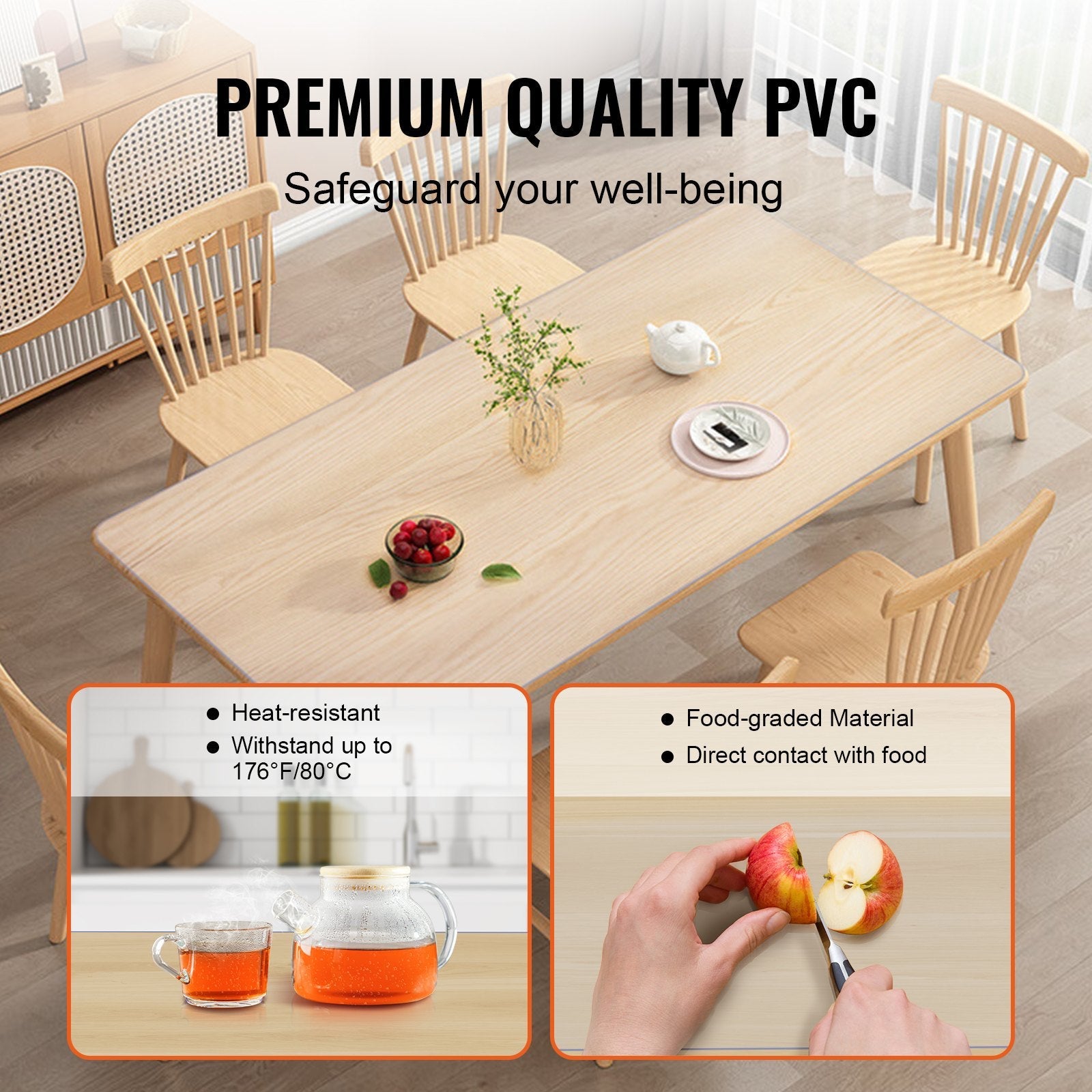 VEVOR Clear Table Cover Protector, 18" x 36"/457 x 925.4 mm Table Cover, 1.5 mm Thick PVC Plastic Tablecloth, Waterproof Desktop Protector for Writing Desk, Coffee Table, Dining Room Table 