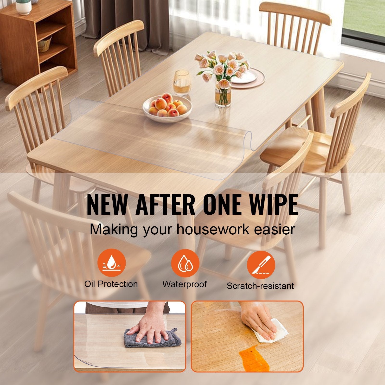 VEVOR Clear Table Cover Protector, 18" x 36"/457 x 925.4 mm Table Cover, 1.5 mm Thick PVC Plastic Tablecloth, Waterproof Desktop Protector for Writing Desk, Coffee Table, Dining Room Table 
