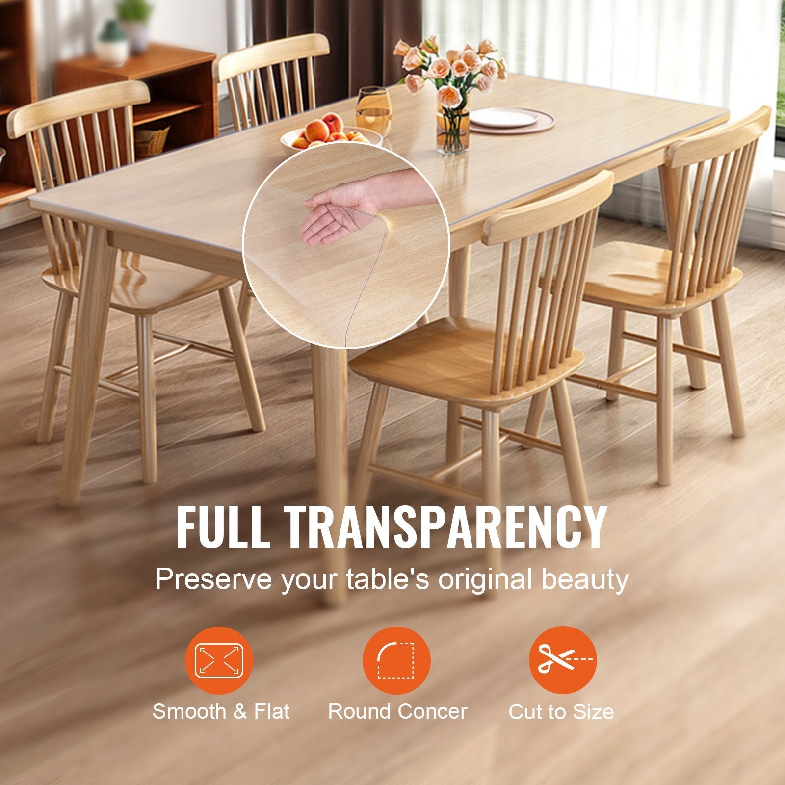 VEVOR Clear Table Cover Protector, 18" x 36"/457 x 925.4 mm Table Cover, 1.5 mm Thick PVC Plastic Tablecloth, Waterproof Desktop Protector for Writing Desk, Coffee Table, Dining Room Table 