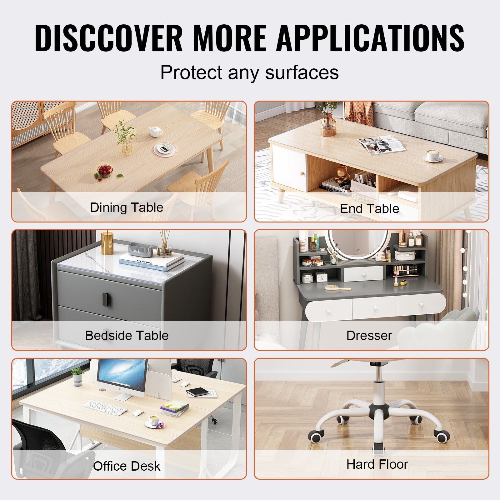 VEVOR Clear Table Cover Protector, 18" x 36"/457 x 925.4 mm Table Cover, 1.5 mm Thick PVC Plastic Tablecloth, Waterproof Desktop Protector for Writing Desk, Coffee Table, Dining Room Table 