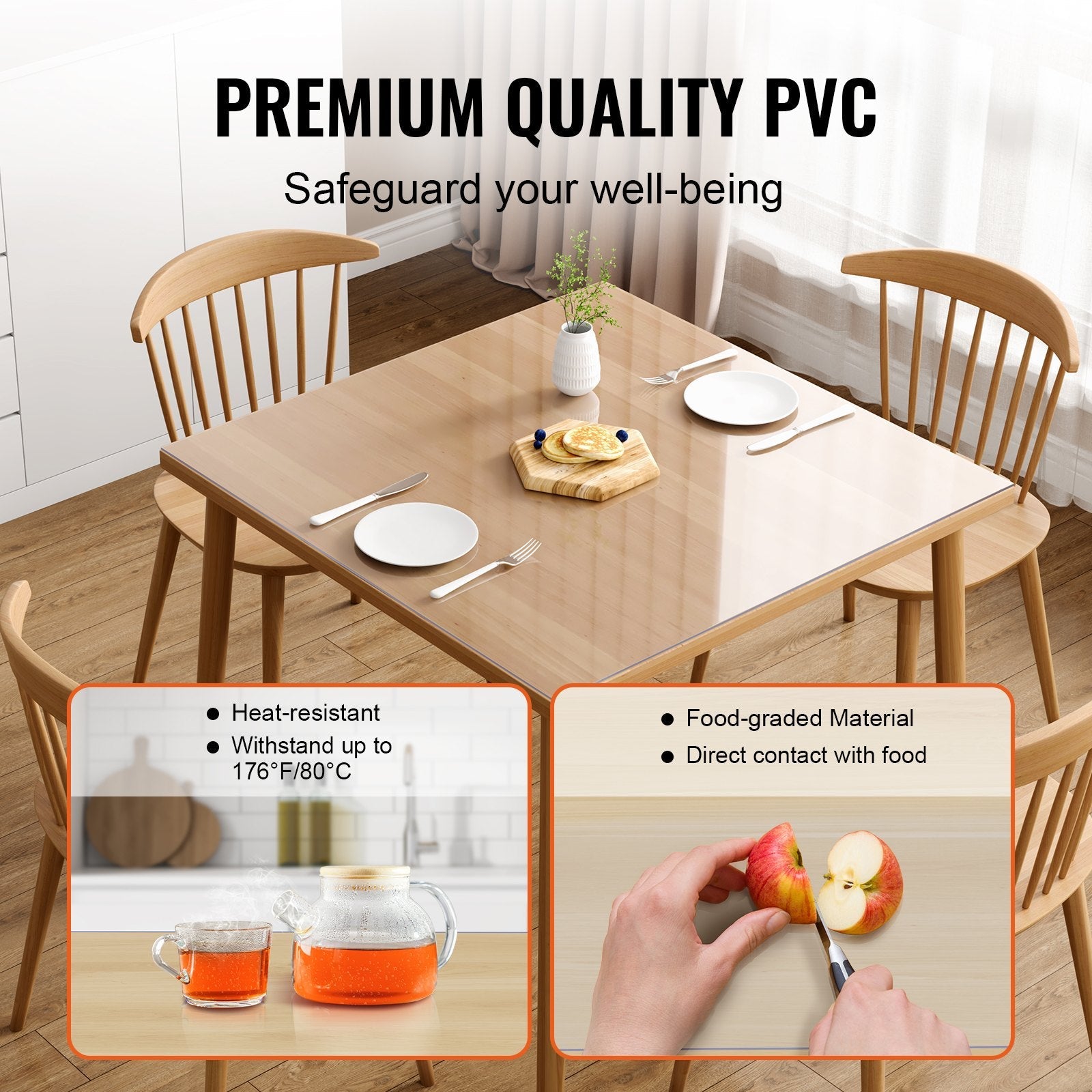 VEVOR Clear Table Cover Protector, 12" x12"/305 x 305 mm Table Cover, 1.5 mm Thick PVC Plastic Tablecloth, Waterproof Desktop Protector for Writing Desk, Coffee Table, Dining Room Table 
