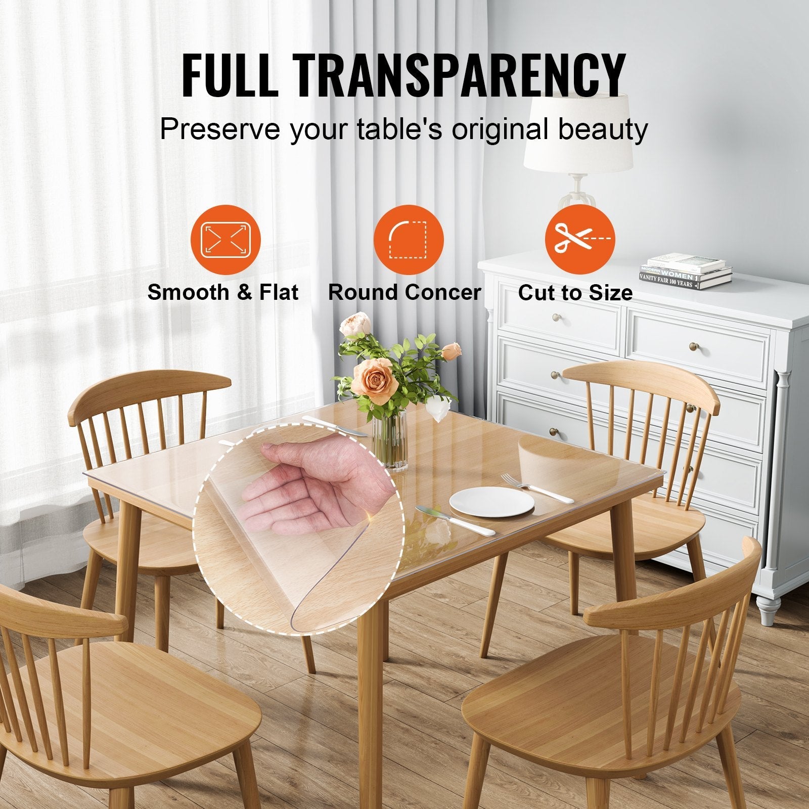 VEVOR Clear Table Cover Protector, 12" x12"/305 x 305 mm Table Cover, 1.5 mm Thick PVC Plastic Tablecloth, Waterproof Desktop Protector for Writing Desk, Coffee Table, Dining Room Table 