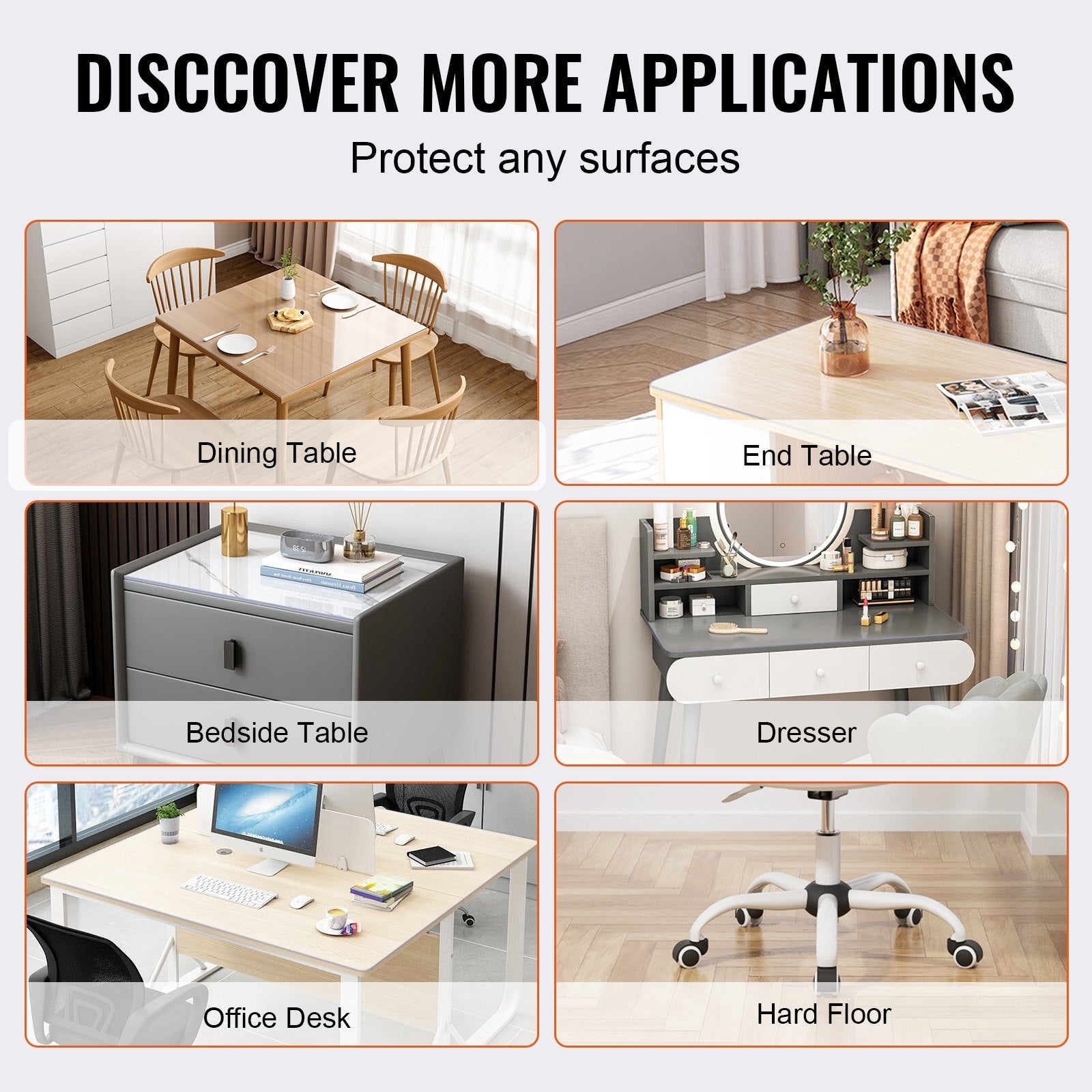 VEVOR Clear Table Cover Protector, 12" x12"/305 x 305 mm Table Cover, 1.5 mm Thick PVC Plastic Tablecloth, Waterproof Desktop Protector for Writing Desk, Coffee Table, Dining Room Table 