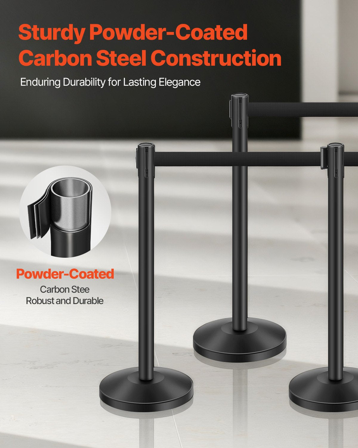 VEVOR 6 Pcs Stanchion Post with 4 Retractable Belts & Sand Injection Hollow Base 