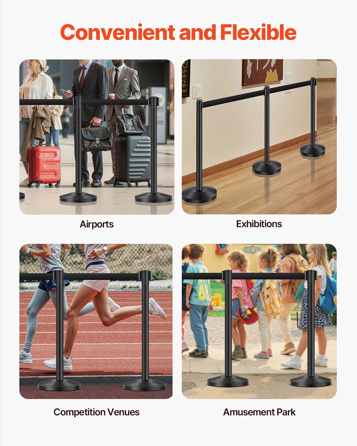 VEVOR 6 Pcs Stanchion Post with 4 Retractable Belts & Sand Injection Hollow Base 