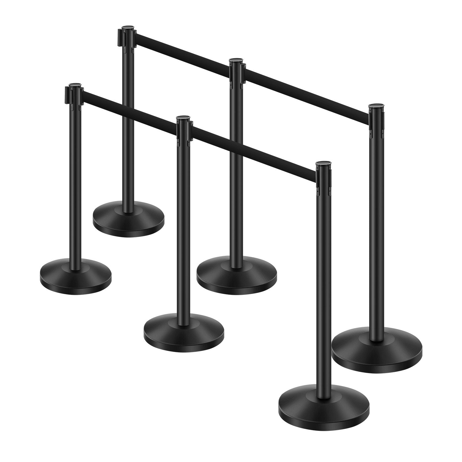 VEVOR 6 Pcs Stanchion Post with 4 Retractable Belts & Sand Injection Hollow Base 