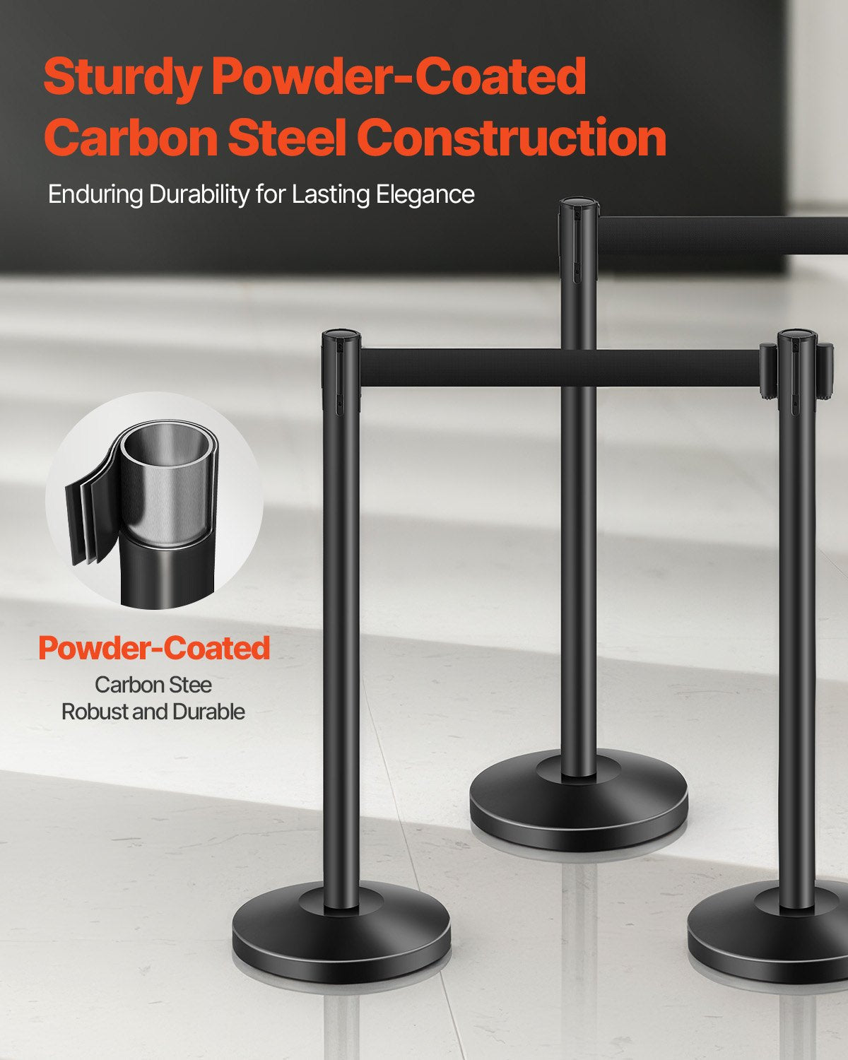 VEVOR 4 Pcs Stanchion Post with 4 Retractable Belts & Sand Injection Hollow Base 