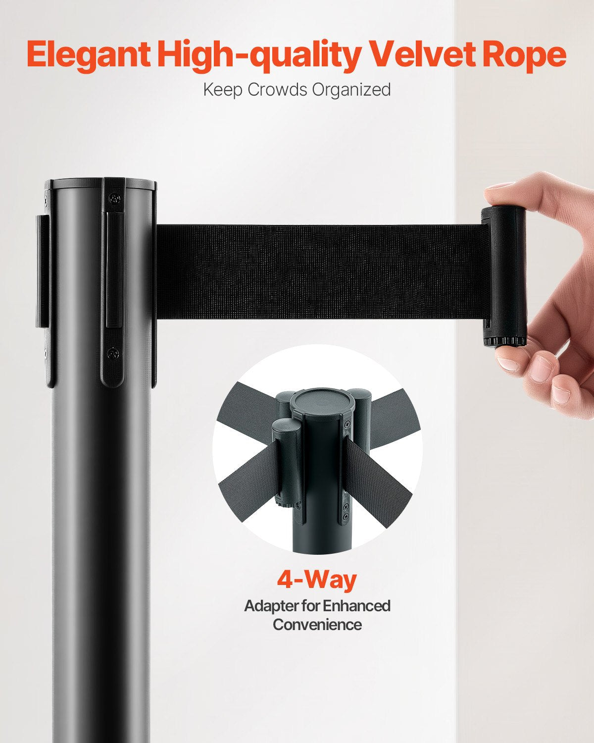 VEVOR 4 Pcs Stanchion Post with 4 Retractable Belts & Sand Injection Hollow Base 