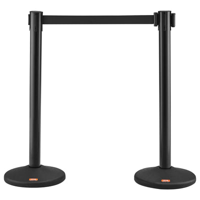 VEVOR Crowd Control Stanchions, 2-Pack Crowd Control Barriers with 6.5FT Black Retractable Belt, Plastic Stanchion Queue Post, Belt Barriers Line Divider Stanchion Set for Party, Airport, Exhibition 