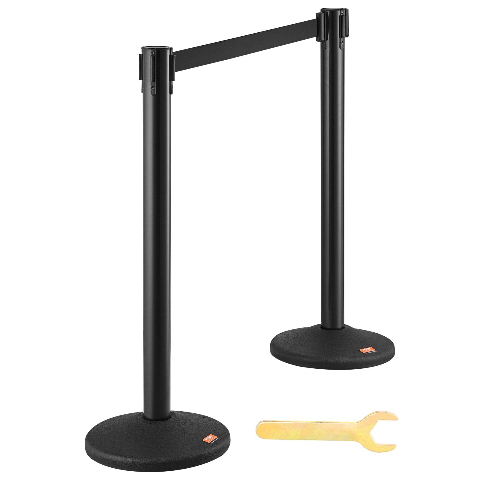 VEVOR Crowd Control Stanchions, 2-Pack Crowd Control Barriers with 6.5FT Black Retractable Belt, Plastic Stanchion Queue Post, Belt Barriers Line Divider Stanchion Set for Party, Airport, Exhibition 
