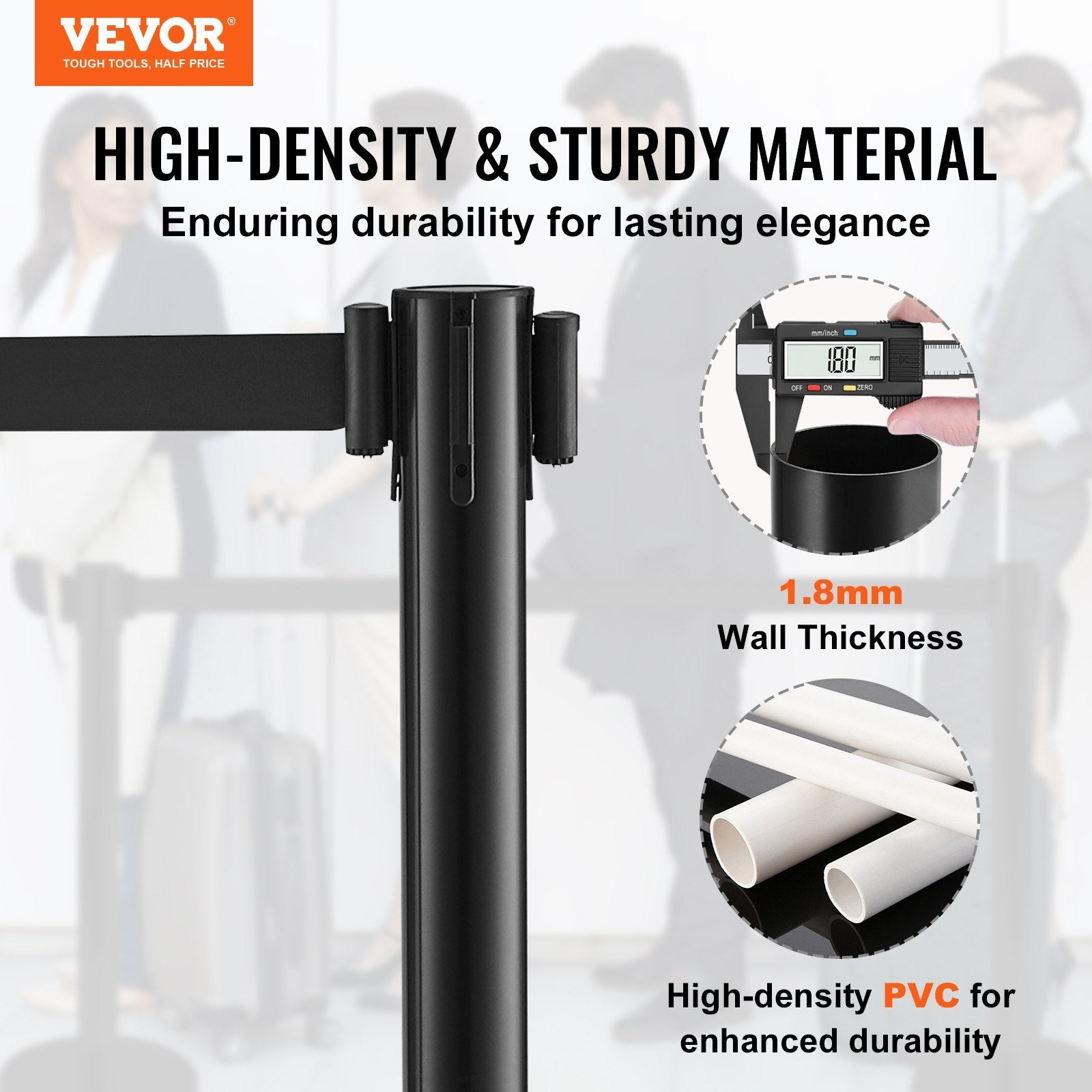 VEVOR Crowd Control Stanchions, 6-Pack Crowd Control Barriers with 3PCS 6.5FT Black Retractable Belts, Plastic Stanchion Queue Post, Belt Barriers Line Divider Stanchion Set for Airport, Exhibition 