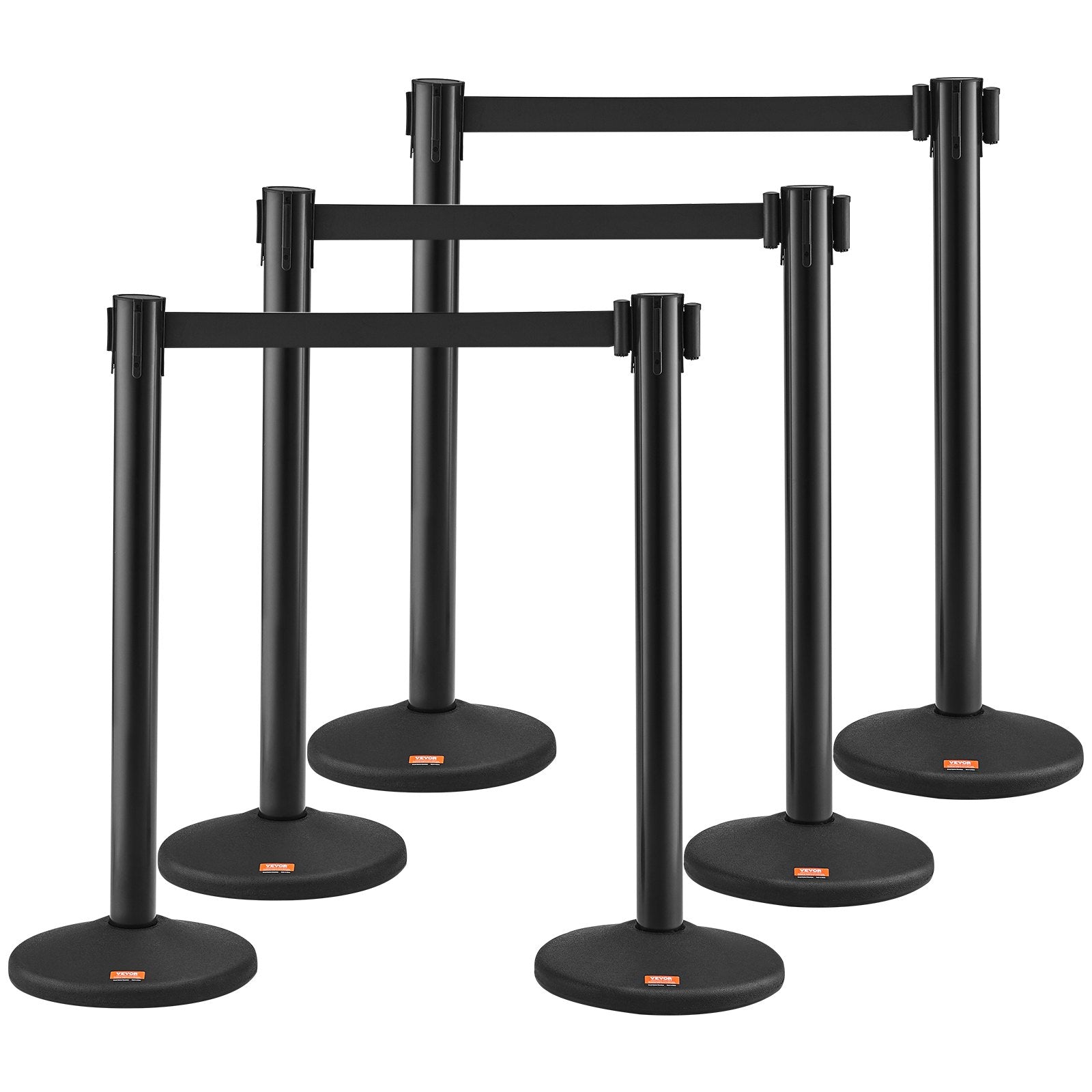 VEVOR Crowd Control Stanchions, 6-Pack Crowd Control Barriers with 3PCS 6.5FT Black Retractable Belts, Plastic Stanchion Queue Post, Belt Barriers Line Divider Stanchion Set for Airport, Exhibition 