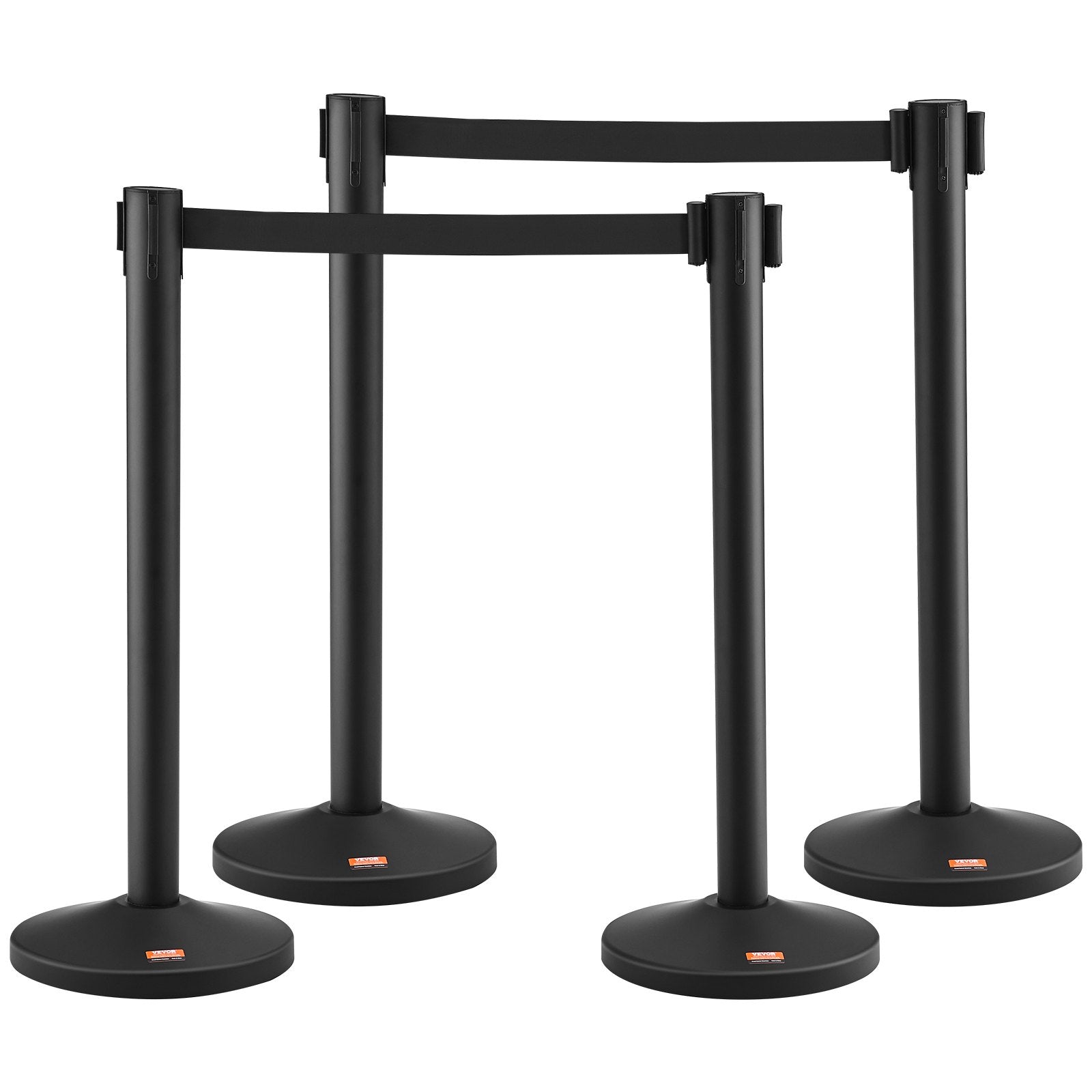 VEVOR Crowd Control Stanchion, 4-Pack Crowd Control Barrier, Carbon Steel Baking Painted Stanchion Queue Post with 2PCS 6.5FT Retractable Belt & Fillable Base, Belt Barrier Line Divider, Easy Assembly 