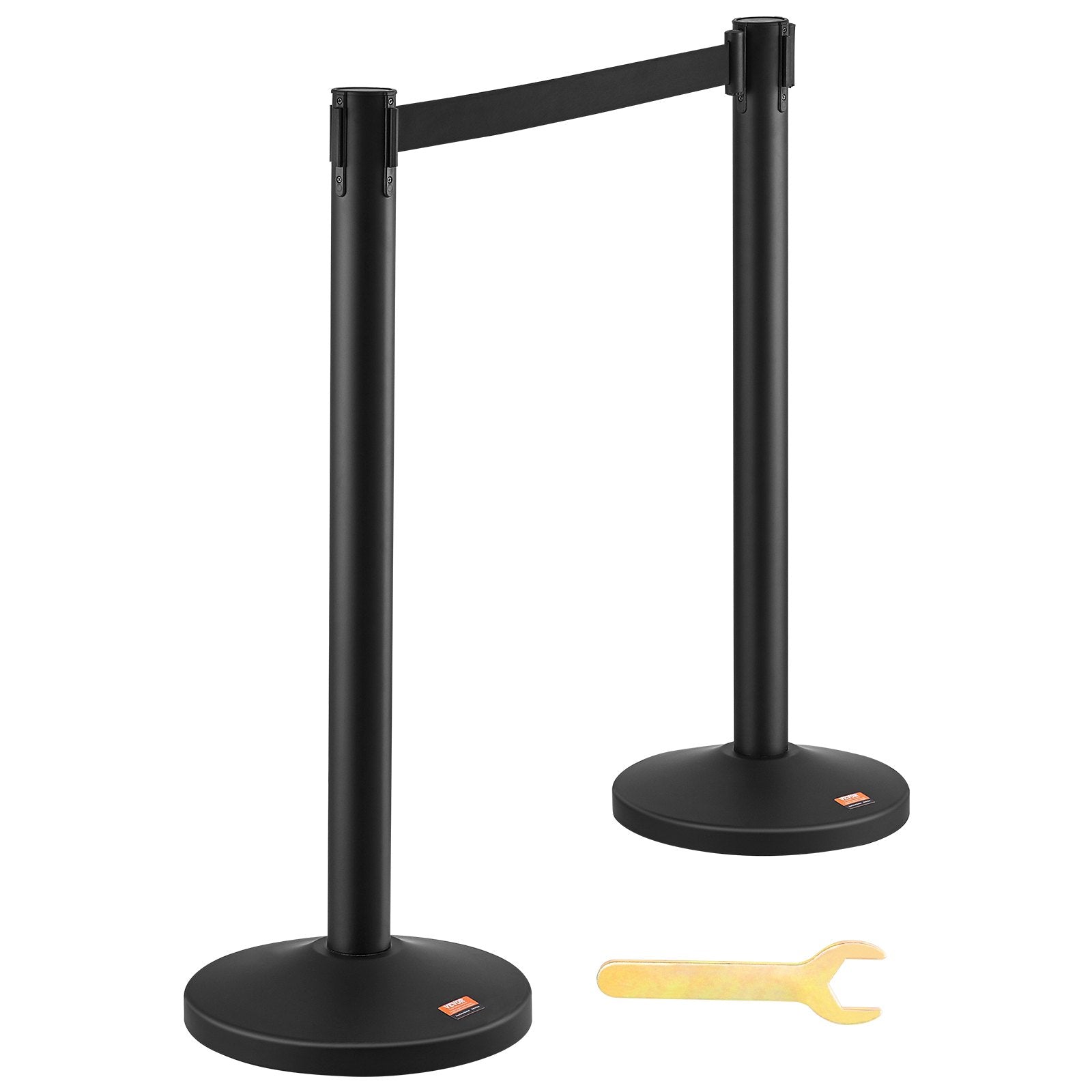 VEVOR Crowd Control Stanchion, 4-Pack Crowd Control Barrier, Carbon Steel Baking Painted Stanchion Queue Post with 2PCS 6.5FT Retractable Belt & Fillable Base, Belt Barrier Line Divider, Easy Assembly 
