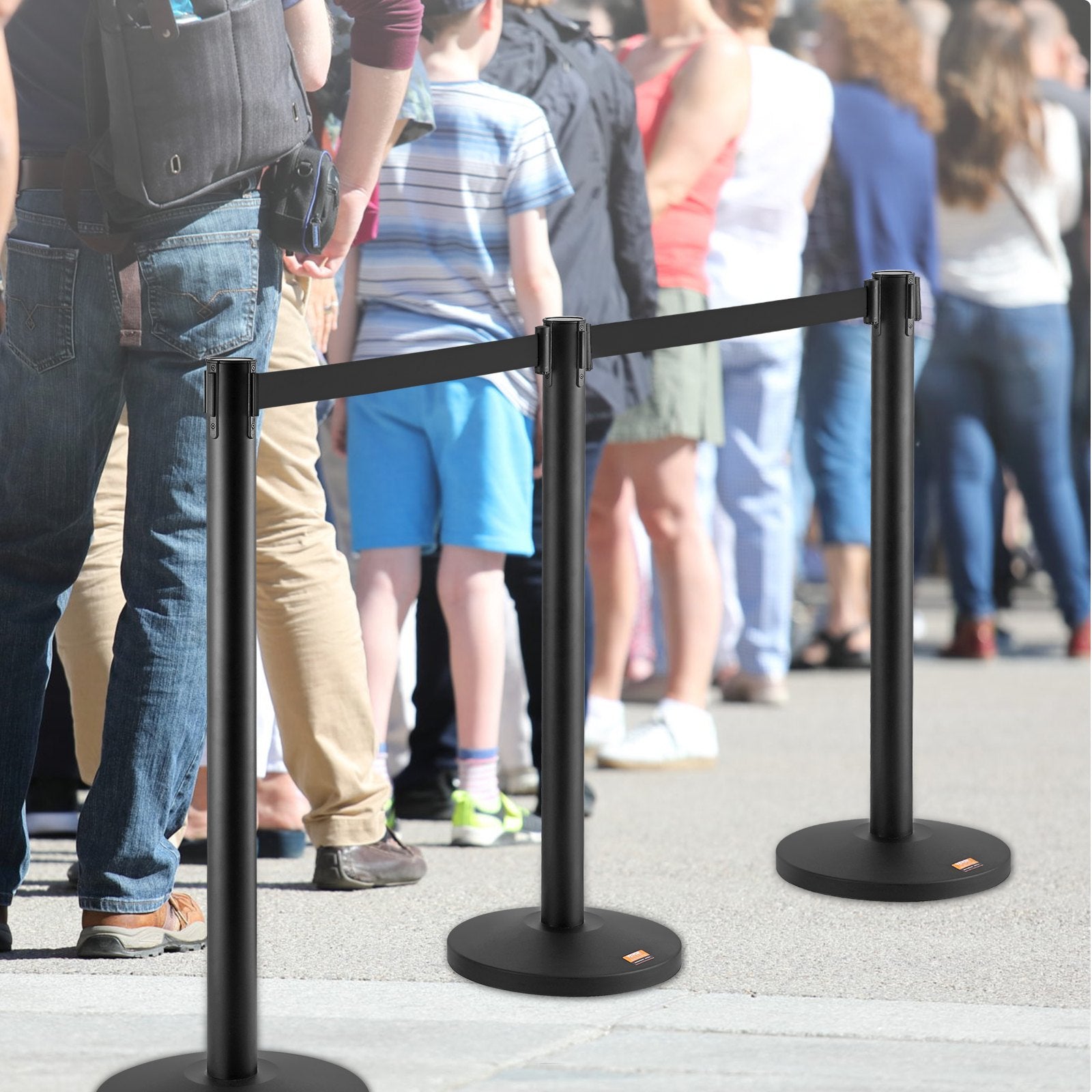 VEVOR Crowd Control Stanchions, 2-Pack Crowd Control Barriers, Carbon Steel Baking Painted Stanchion Queue Post with 11FT Black Retractable Belt, Belt Barriers Line Divider for Exhibition, Airport 