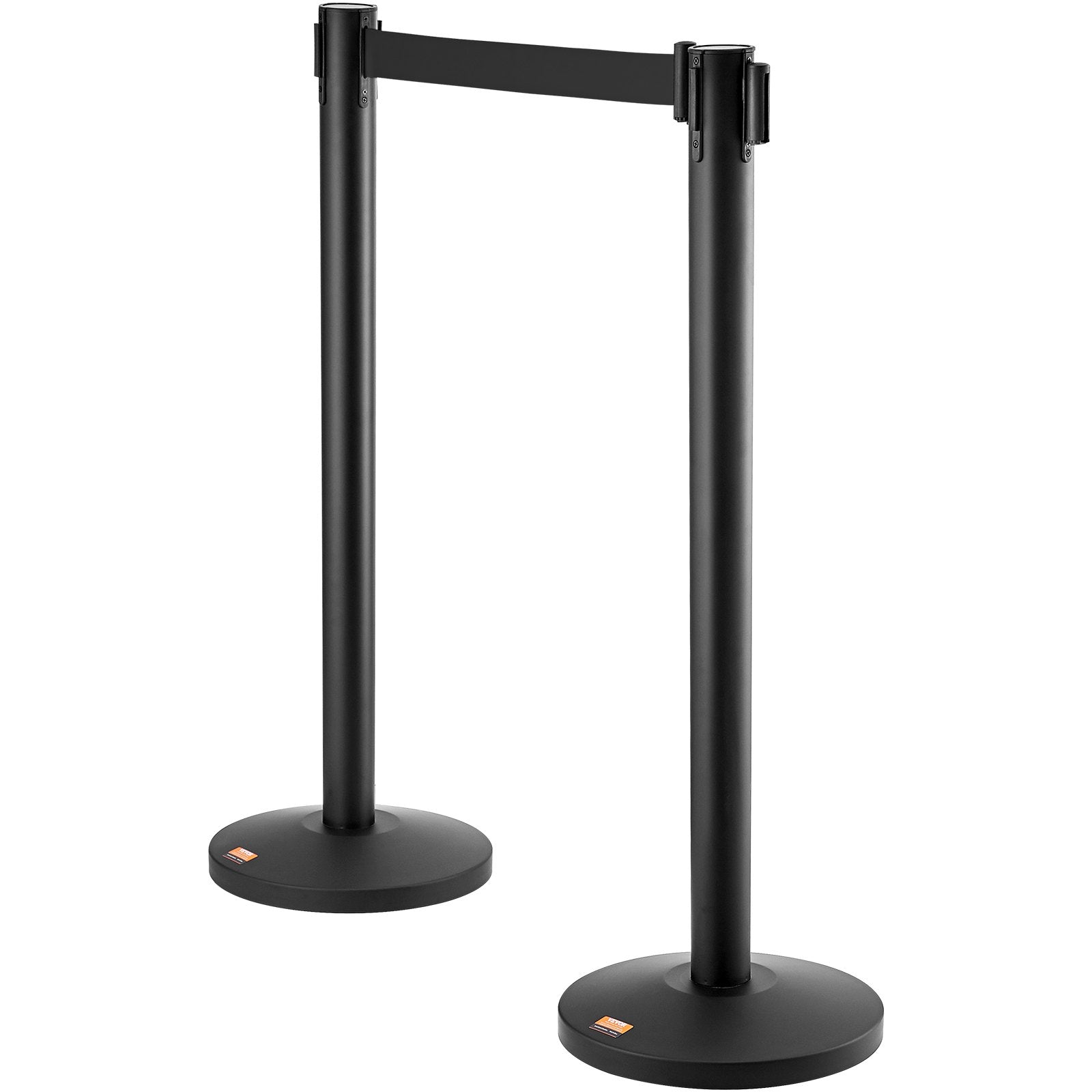 VEVOR Crowd Control Stanchions, 2-Pack Crowd Control Barriers, Carbon Steel Baking Painted Stanchion Queue Post with 11FT Black Retractable Belt, Belt Barriers Line Divider for Exhibition, Airport 