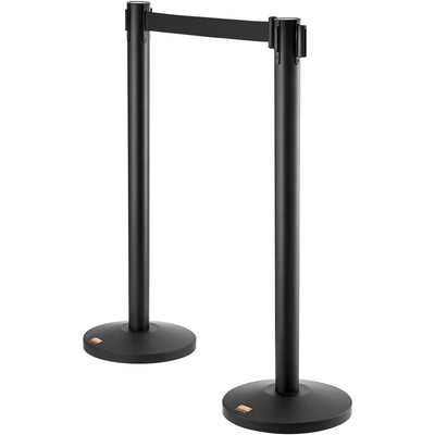 VEVOR Crowd Control Stanchions, 2-Pack Crowd Control Barriers, Carbon Steel Baking Painted Stanchion Queue Post with 11FT Black Retractable Belt, Belt Barriers Line Divider for Exhibition, Airport 