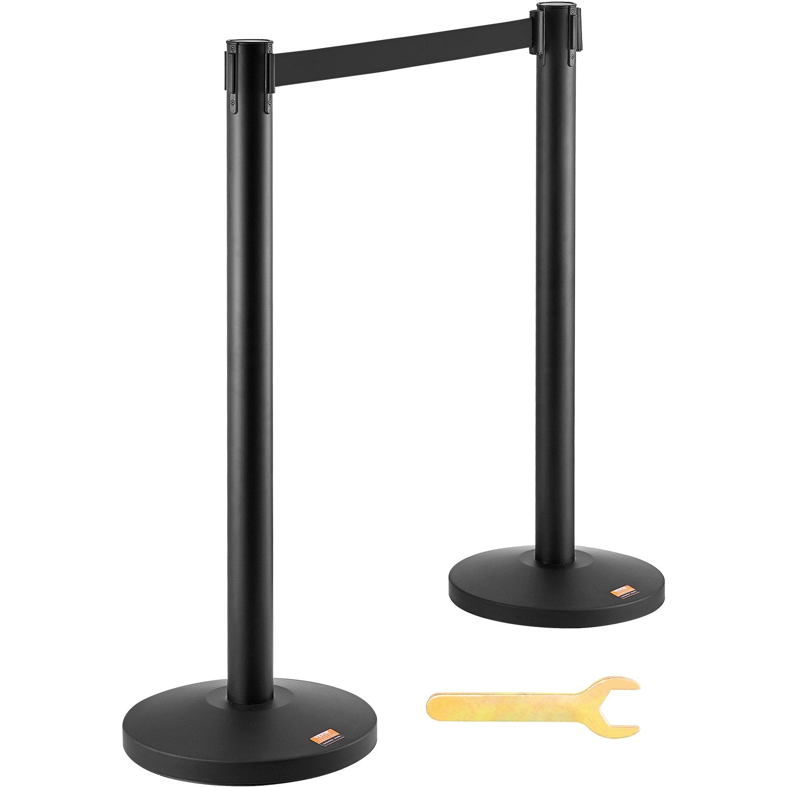 VEVOR Crowd Control Stanchions, 2-Pack Crowd Control Barriers, Carbon Steel Baking Painted Stanchion Queue Post with 11FT Black Retractable Belt, Belt Barriers Line Divider for Exhibition, Airport 