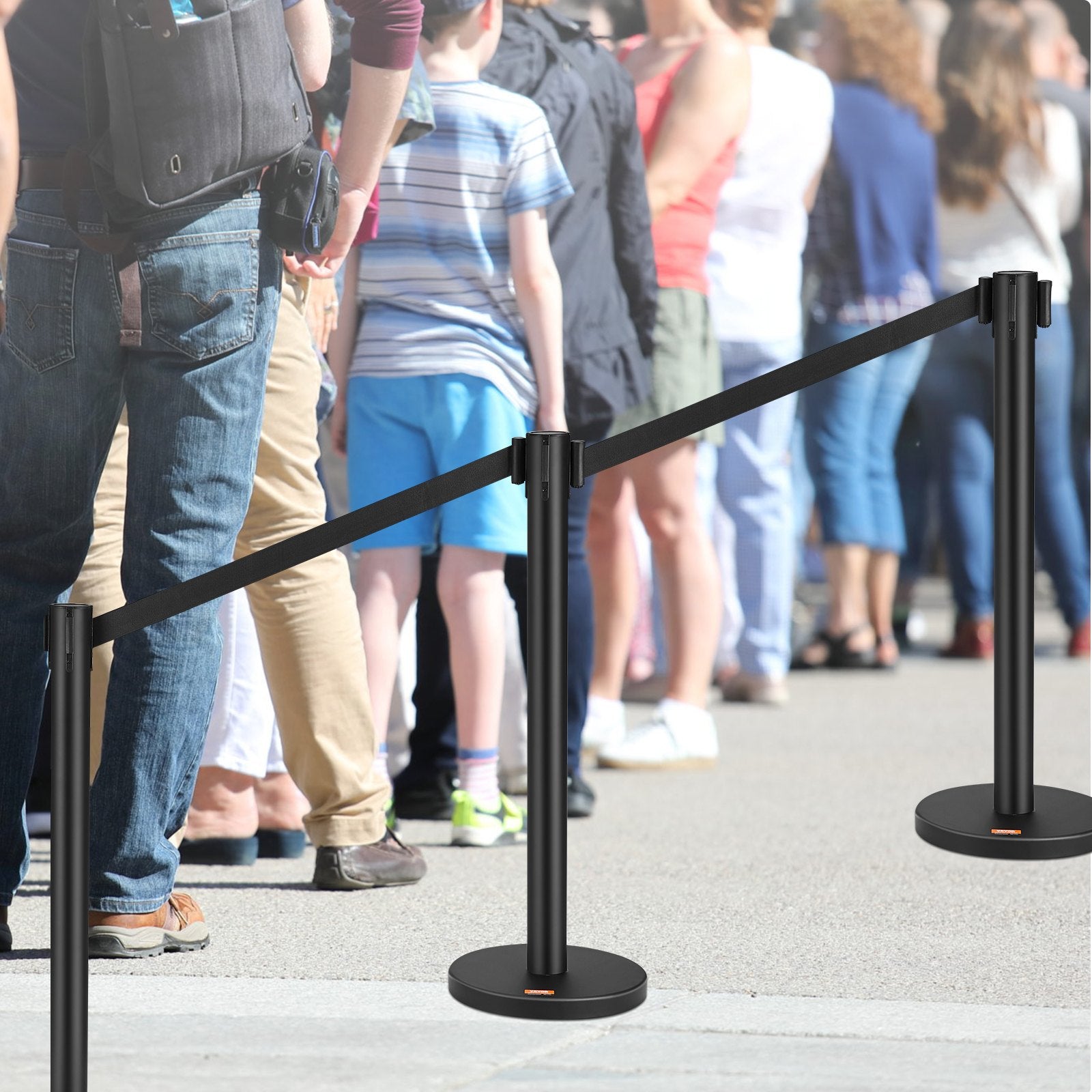 VEVOR Crowd Control Stanchions, 2-Pack Crowd Control Barriers, Carbon Steel Baking Painted Stanchion Queue Post with 6.5FT Black Retractable Belt, Belt Barriers Line Divider for Exhibition, Airport 