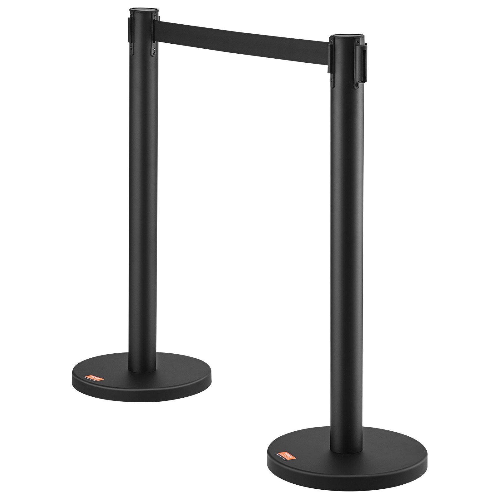 VEVOR Crowd Control Stanchions, 2-Pack Crowd Control Barriers, Carbon Steel Baking Painted Stanchion Queue Post with 6.5FT Black Retractable Belt, Belt Barriers Line Divider for Exhibition, Airport 