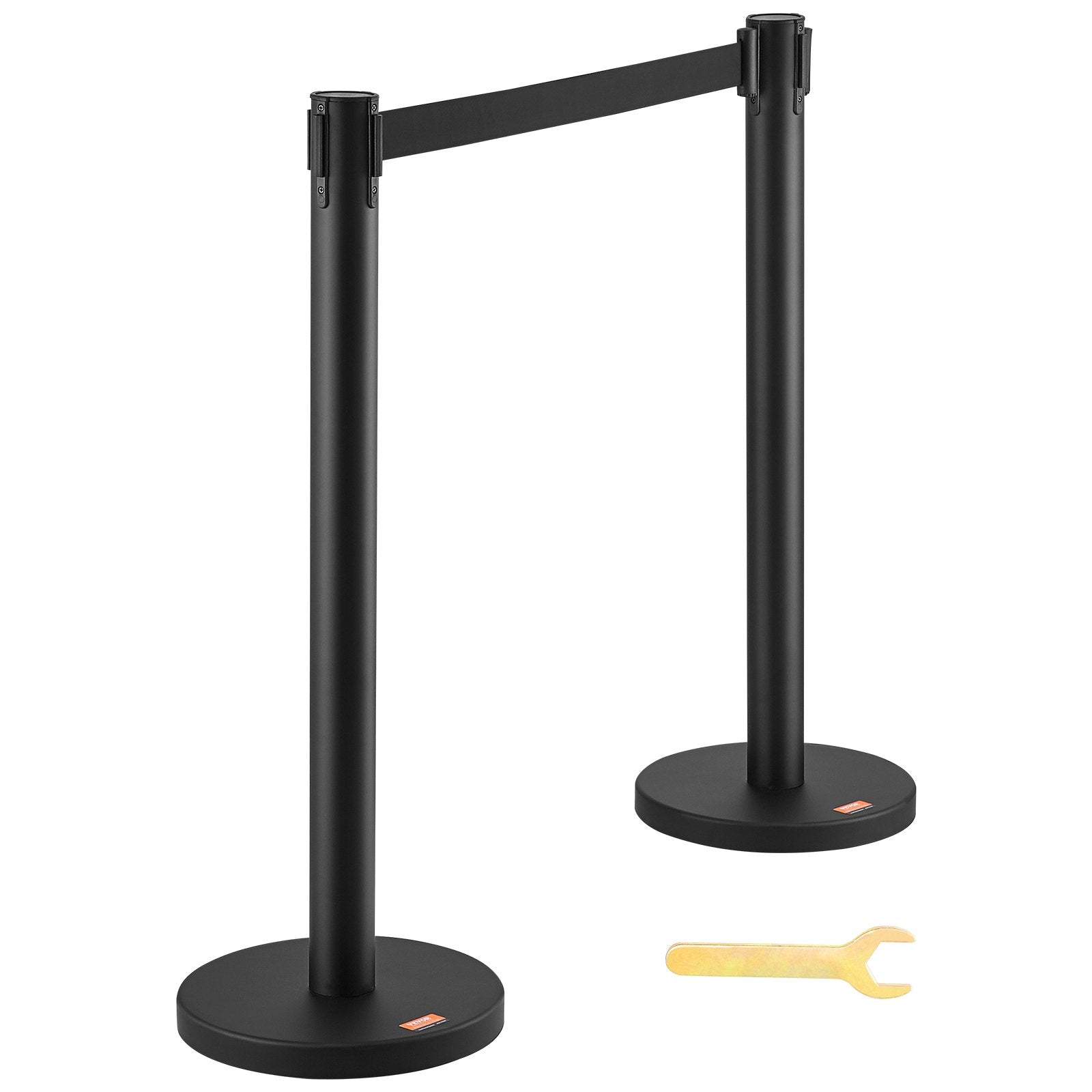 VEVOR Crowd Control Stanchions, 2-Pack Crowd Control Barriers, Carbon Steel Baking Painted Stanchion Queue Post with 6.5FT Black Retractable Belt, Belt Barriers Line Divider for Exhibition, Airport 