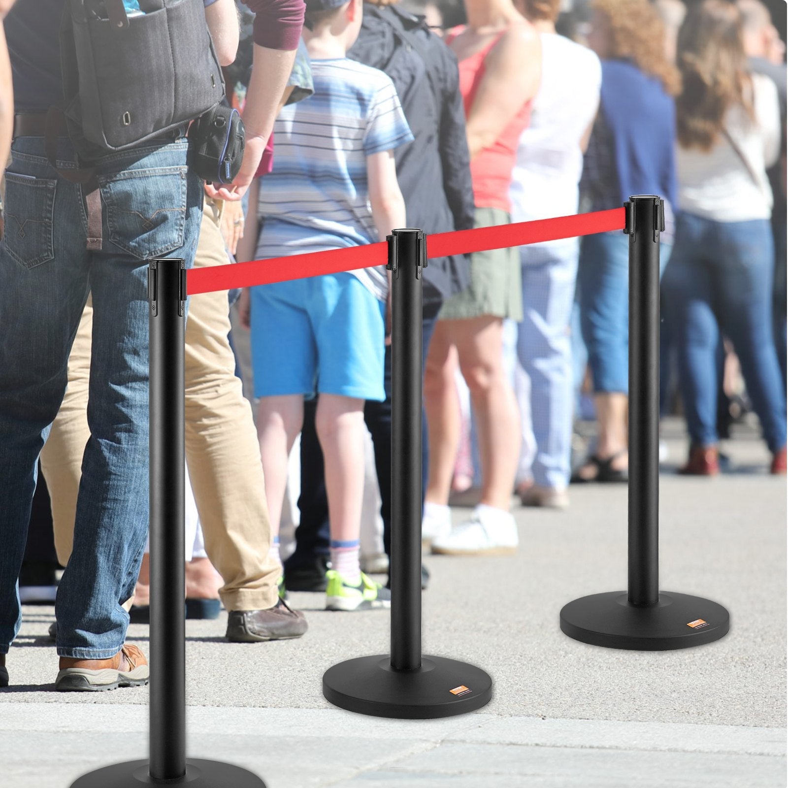 VEVOR Crowd Control Stanchions, 2-Pack Crowd Control Barriers, Carbon Steel Baking Painted Stanchion Queue Post with 11FT Red Retractable Belt, Belt Barriers Line Divider for Exhibition, Airport 