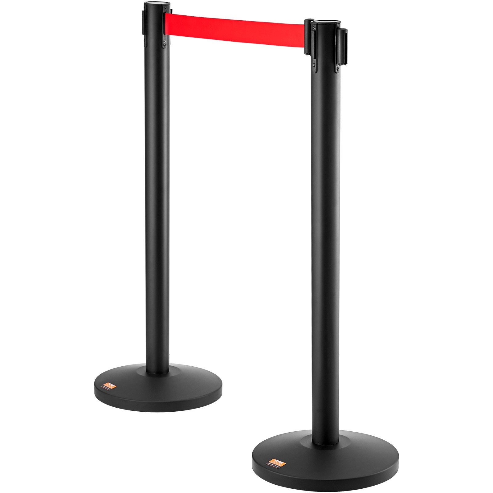 VEVOR Crowd Control Stanchions, 2-Pack Crowd Control Barriers, Carbon Steel Baking Painted Stanchion Queue Post with 11FT Red Retractable Belt, Belt Barriers Line Divider for Exhibition, Airport 