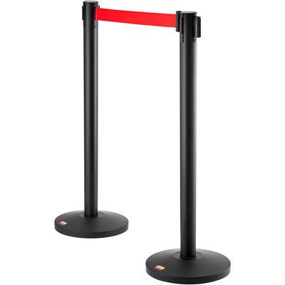 VEVOR Crowd Control Stanchions, 2-Pack Crowd Control Barriers, Carbon Steel Baking Painted Stanchion Queue Post with 11FT Red Retractable Belt, Belt Barriers Line Divider for Exhibition, Airport 