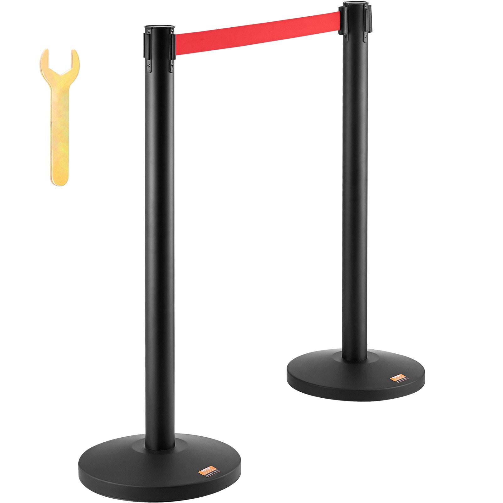 VEVOR Crowd Control Stanchions, 2-Pack Crowd Control Barriers, Carbon Steel Baking Painted Stanchion Queue Post with 11FT Red Retractable Belt, Belt Barriers Line Divider for Exhibition, Airport 