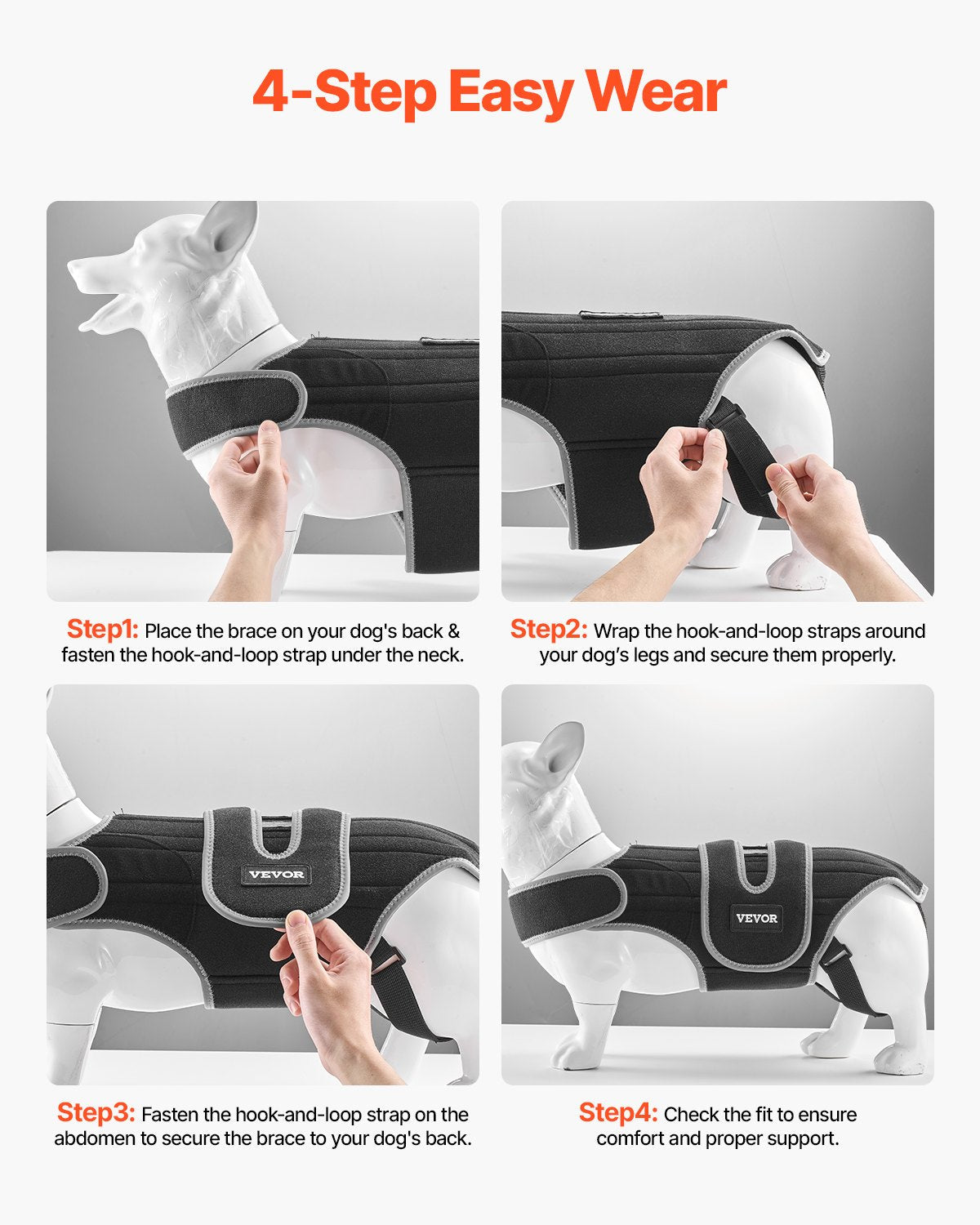 VEVOR Dog Back Brace Adjustable Dog Spine Support Harness for IVDD Pain Relief 