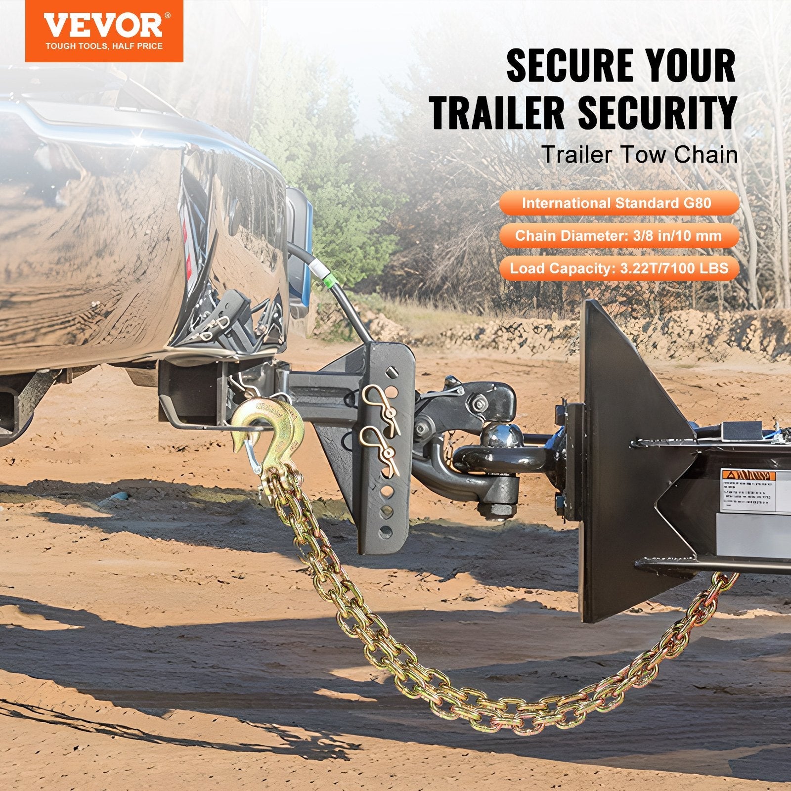 VEVOR Binder Chain G80 Tie Down Tow Chain with Hook 3/8" x 2.9' 2 Pack 7100 lbs 