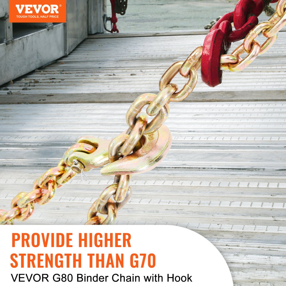 VEVOR Transport Binder Chain, 7100 lbs Working Load Limit, 3/8'' x 20' G80 Tow Chain Tie Down with Grab Hooks, DOT Certified, Galvanized Coating Manganese Steel for Dock Factory Construction Site 