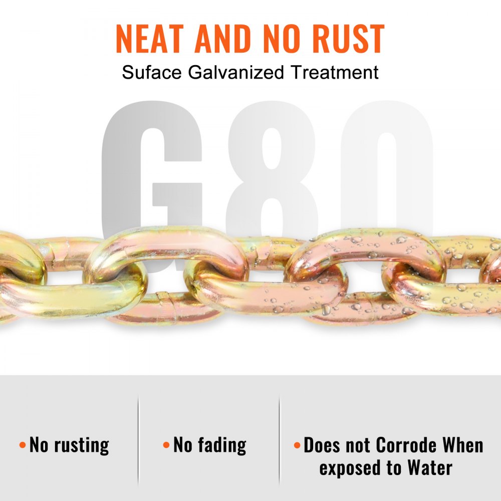 VEVOR Transport Binder Chain, 7100 lbs Working Load Limit, 3/8'' x 20' G80 Tow Chain Tie Down with Grab Hooks, DOT Certified, Galvanized Coating Manganese Steel for Dock Factory Construction Site 