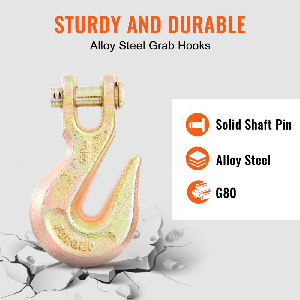 VEVOR Transport Binder Chain, 7100 lbs Working Load Limit, 3/8'' x 20' G80 Tow Chain Tie Down with Grab Hooks, DOT Certified, Galvanized Coating Manganese Steel for Dock Factory Construction Site 