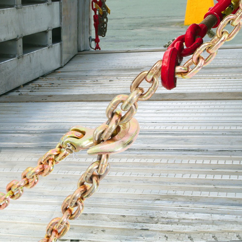 VEVOR Transport Binder Chain, 7100 lbs Working Load Limit, 3/8'' x 20' G80 Tow Chain Tie Down with Grab Hooks, DOT Certified, Galvanized Coating Manganese Steel for Dock Factory Construction Site 