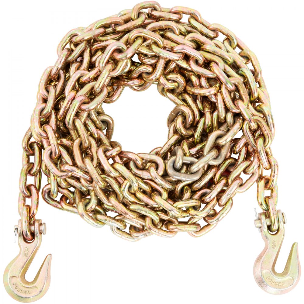 VEVOR Transport Binder Chain, 7100lbs Working Load Limit, 3/8''x20' G80 Tow Chain Tie Down with Grab Hooks, DOT Certified, Galvanized Coating Manganese Steel for Dock Factory Construction Site, 2 Pack 
