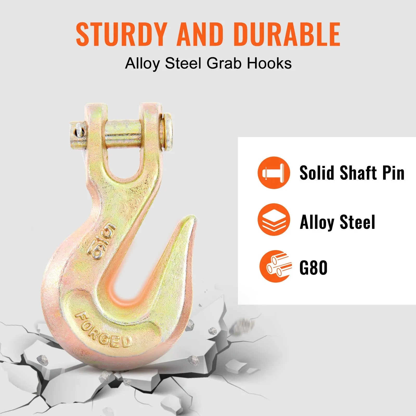 VEVOR Transport Binder Chain, 4900lbs Working Load Limit, 5/16''x20' G80 Tow Chain Tie Down with Grab Hooks, DOT Certified, Galvanized Coating Manganese Steel for Dock Factory Construction Site, 2Pack
