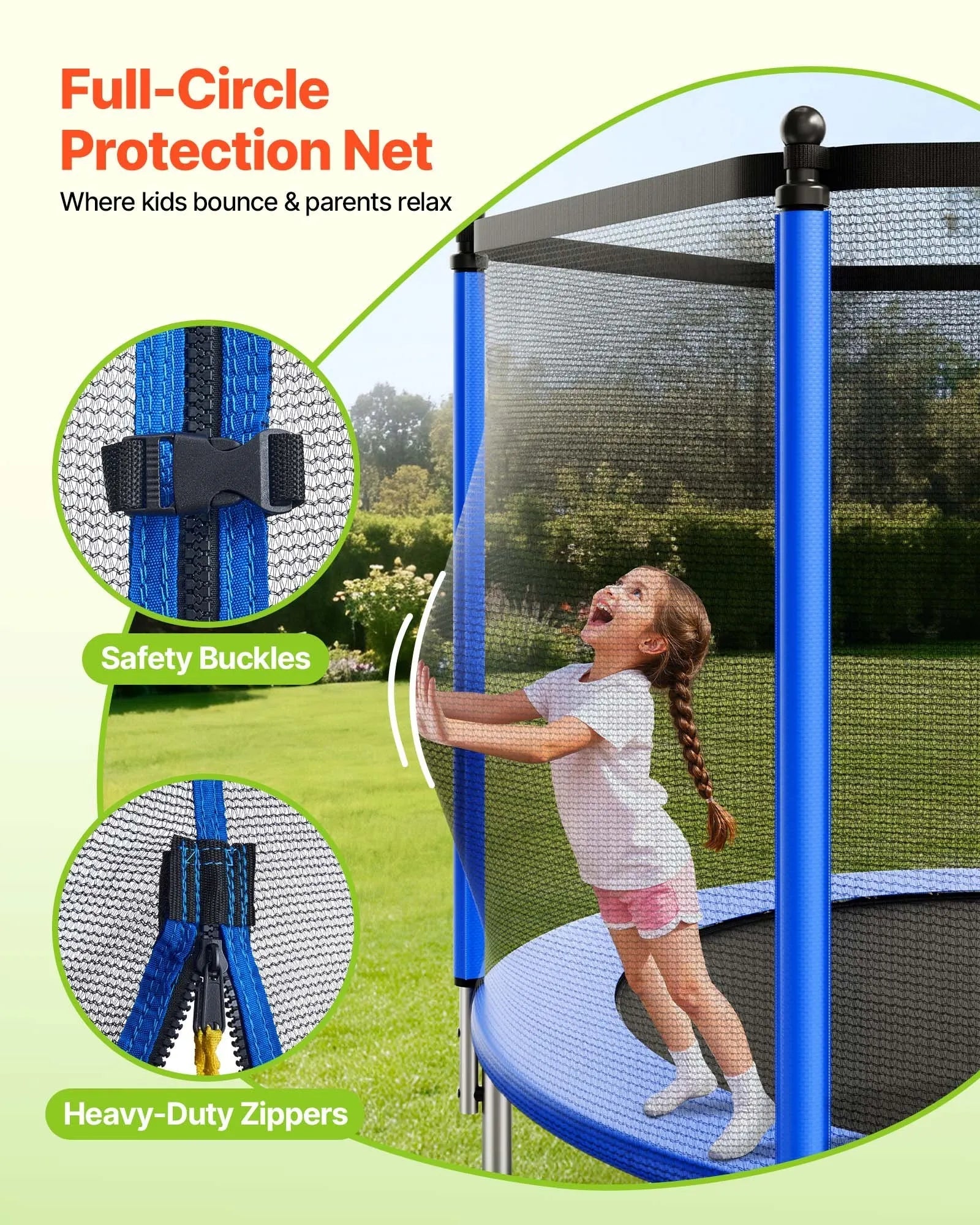 VEVOR Outdoor Trampoline, 15FT Round Recreational Trampoline with Enclosure Net, ASTM Approved, Heavy Duty Trampolines, Max 470 lbs Weight Capacity, Anti-Rust Backyard Trampolines for Kids & Adults 