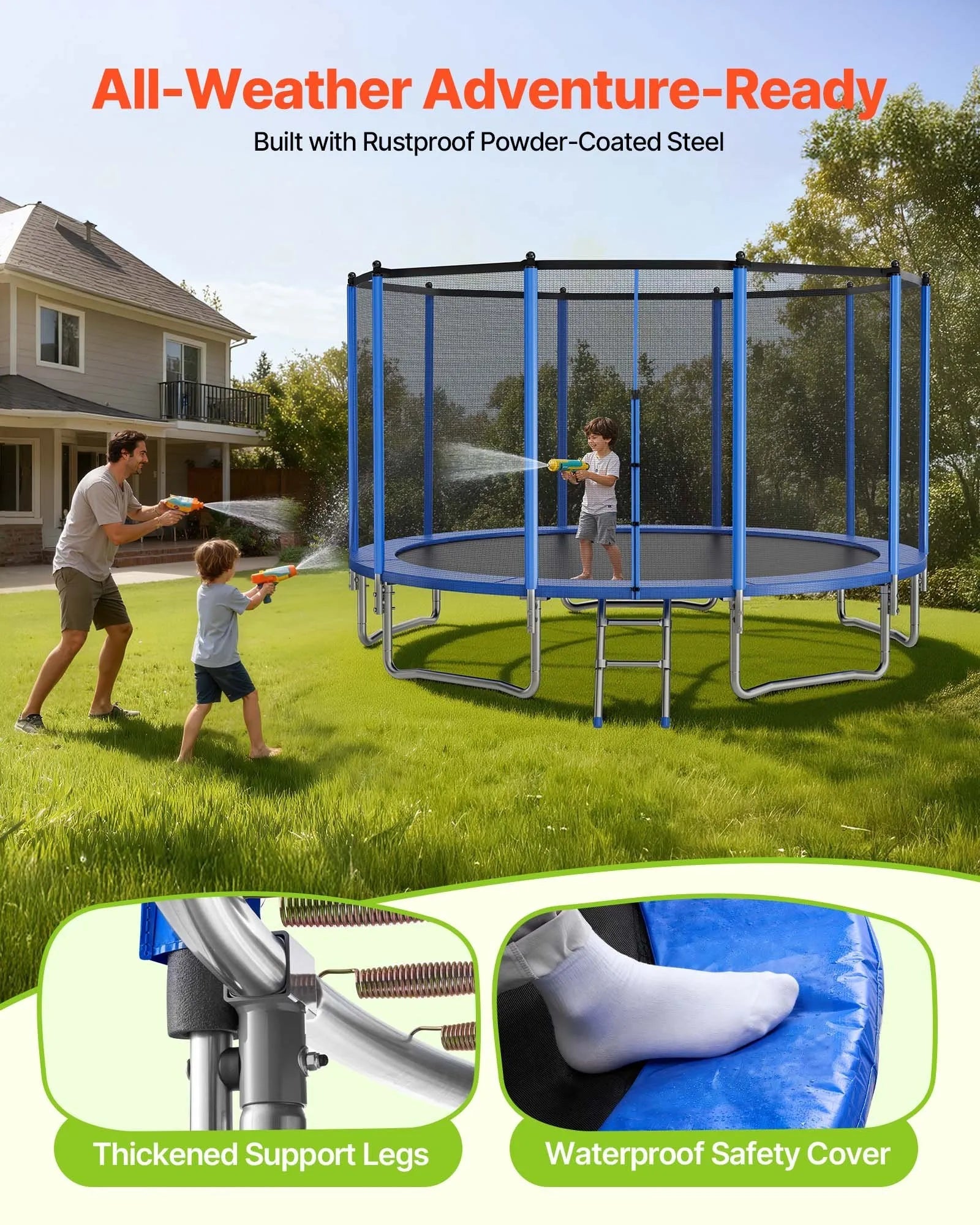VEVOR Outdoor Trampoline, 15FT Round Recreational Trampoline with Enclosure Net, ASTM Approved, Heavy Duty Trampolines, Max 470 lbs Weight Capacity, Anti-Rust Backyard Trampolines for Kids & Adults 