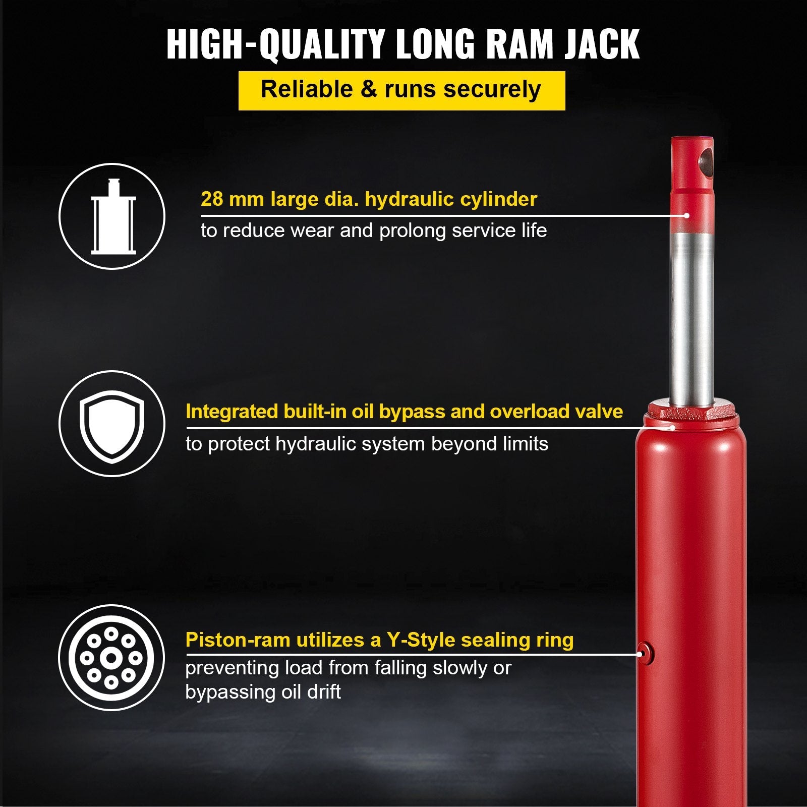 VEVOR Hydraulic Long Ram Jack, 4 Tons/8818 lbs Capacity, with Single Piston Pump and Flat Base, Manual Cherry Picker w/Handle, for Garage/Shop Cranes, Engine Lift Hoist, Red 