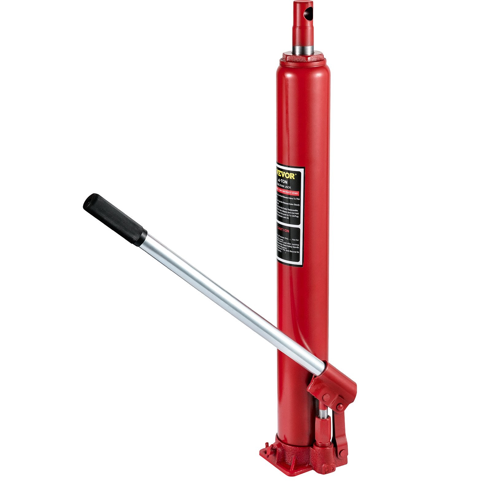 VEVOR Hydraulic Long Ram Jack, 4 Tons/8818 lbs Capacity, with Single Piston Pump and Flat Base, Manual Cherry Picker w/Handle, for Garage/Shop Cranes, Engine Lift Hoist, Red 