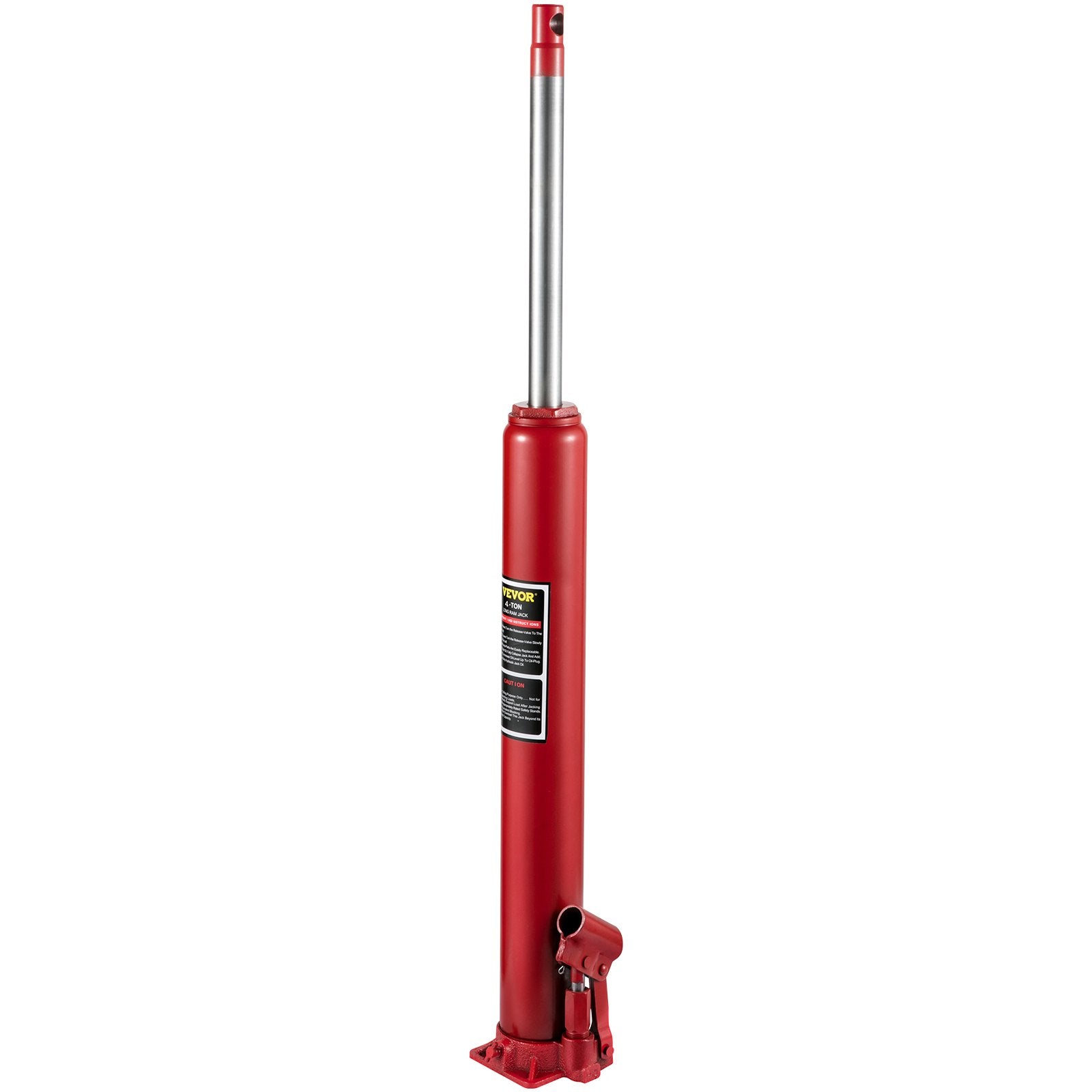 VEVOR Hydraulic Long Ram Jack, 4 Tons/8818 lbs Capacity, with Single Piston Pump and Flat Base, Manual Cherry Picker w/Handle, for Garage/Shop Cranes, Engine Lift Hoist, Red 
