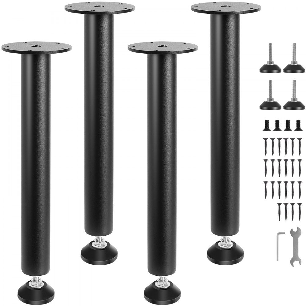 VEVOR 16 Inch Adjustable Desk Legs, Reinforced Steel Office Table Furniture legs Set of 4 for DIY, 1200 lbs Load Capacity Heavy Duty Desk Legs, Quick Instalation Legs with Adjustable Foot Cup Black 