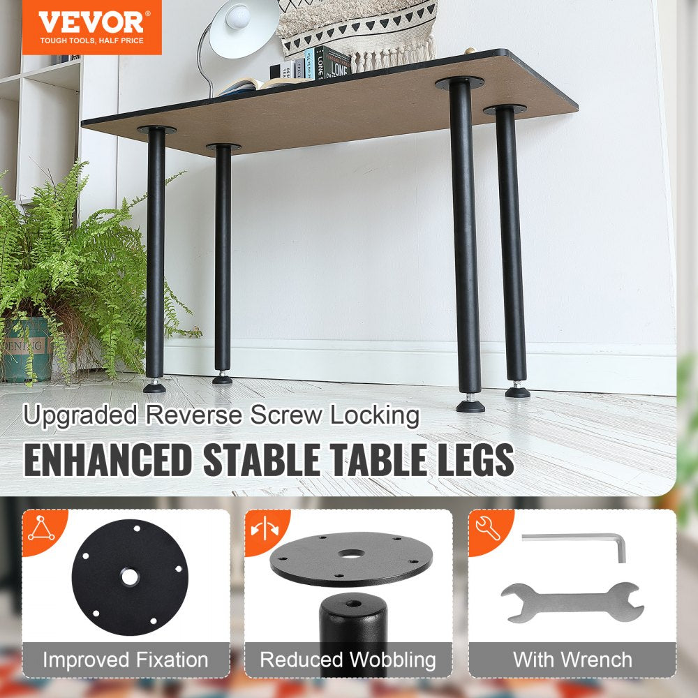 VEVOR 28 Inch Adjustable Desk Legs, Reinforced Steel Office Table Furniture legs Set of 4 for DIY, 1200 lbs Load Capacity Heavy Duty Desk Legs, Quick Instalation Legs with Adjustable Foot Cup Black 