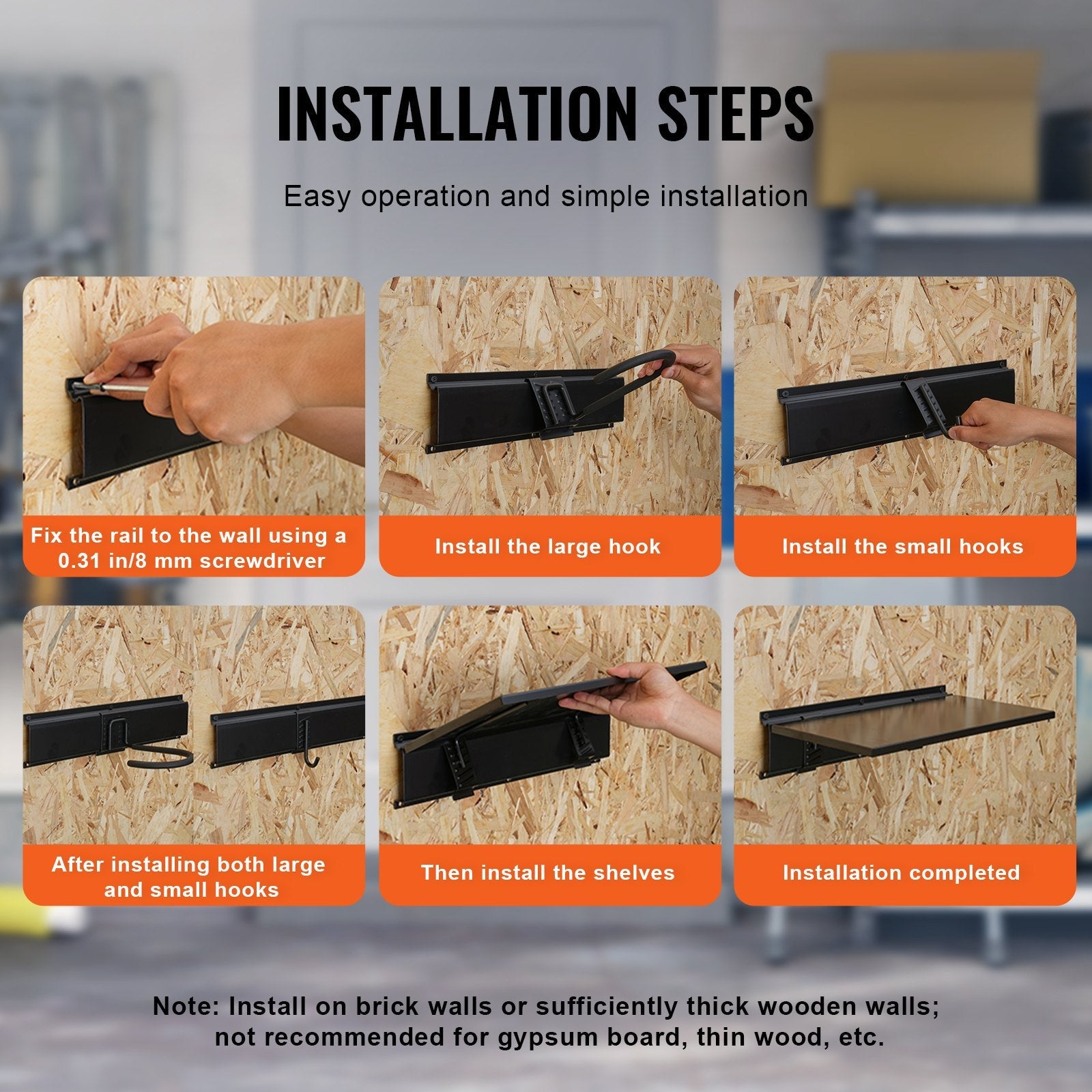 VEVOR Bike Storage Rack Wall Mount Garage Bike Holder & 3 Shelves for 6 Bicycles 